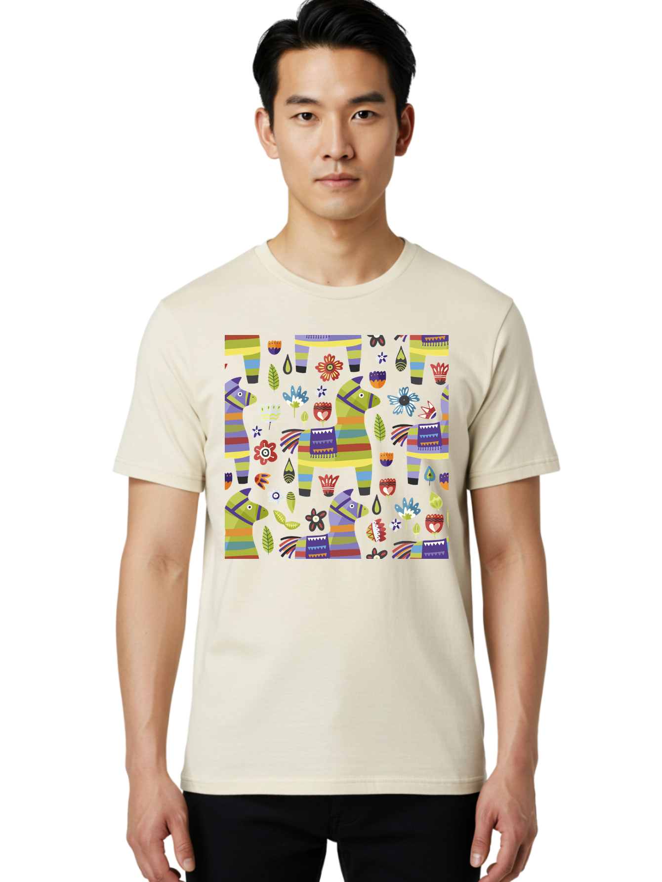 Colorful-Pattern Men'S Graphic Tee, 100% Cotton, Comfortable Casual Summer Wear, Machine Washable, Colorful Fish Pattern, Vibrant Flowers, Playful Design, Striped Elements, Whimsical Shapes, Abstract Art -  Aaa241