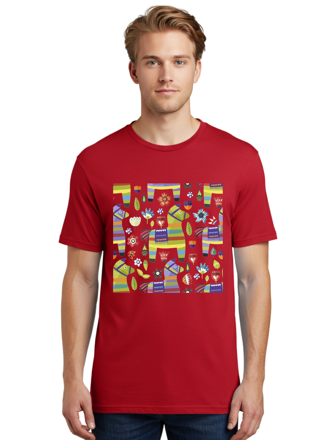 Colorful-Pattern Men'S Graphic Tee, 100% Cotton, Comfortable Casual Summer Wear, Machine Washable, Colorful Fish Pattern, Vibrant Flowers, Playful Design, Striped Elements, Whimsical Shapes, Abstract Art -  Aaa241