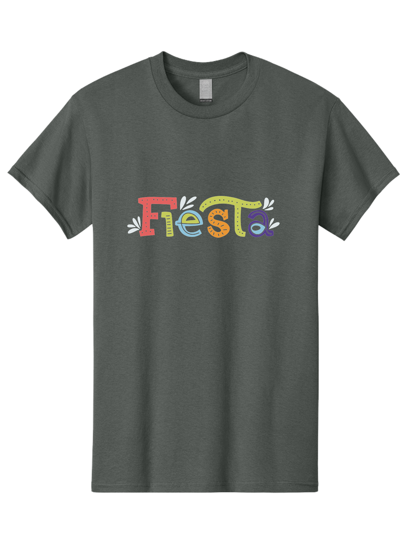 Fiesta-1 Men'S Graphic Tee, 100% Cotton, Comfortable Casual Summer Wear, Machine Washable, Vibrant Lettering, Colorful Text, Fiesta Theme, Festive Design, Celebration Graphics, Party Decoration, Multicolored Font, Decorative Leaves -  Aaa243