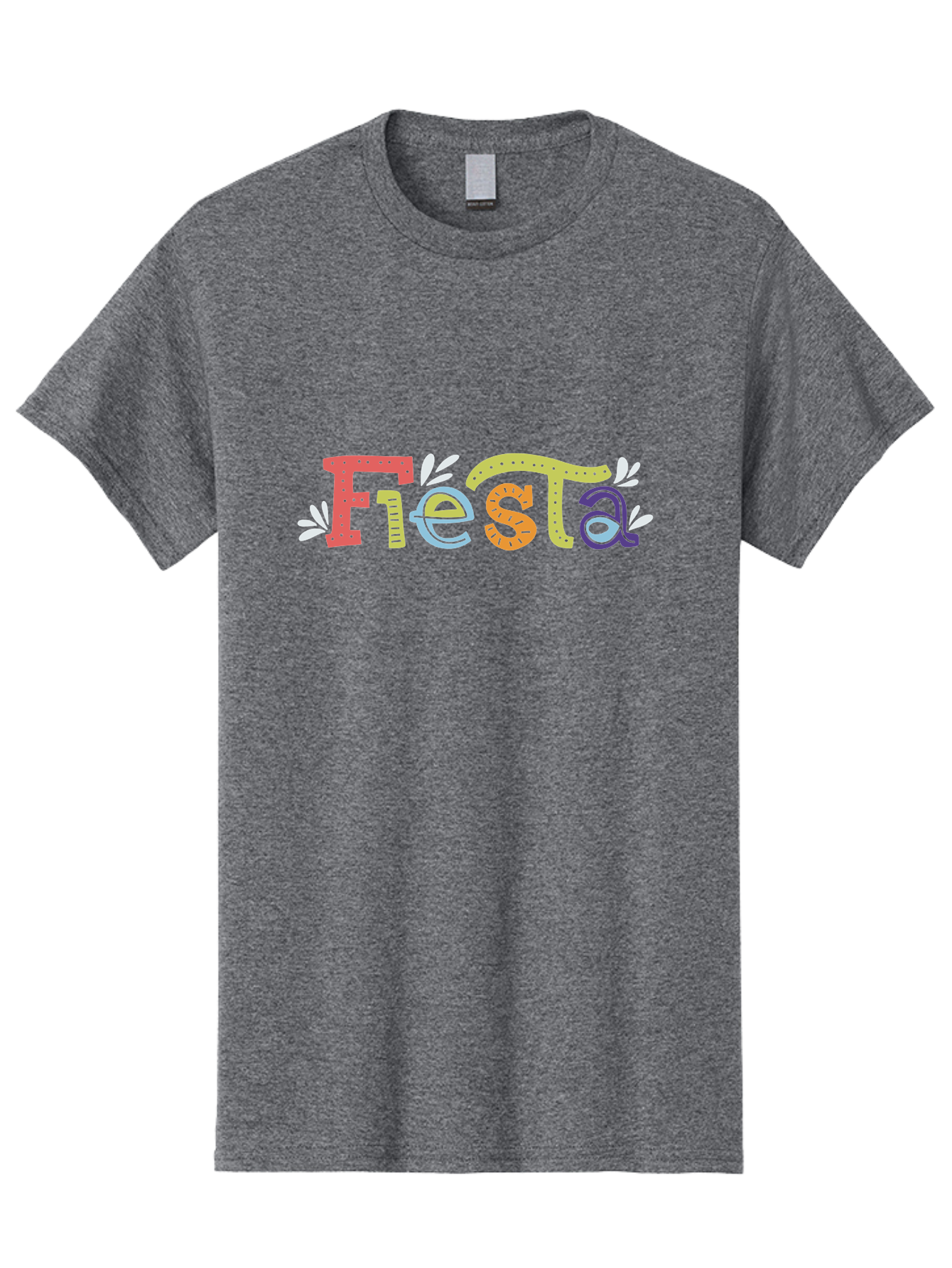 Fiesta-1 Men'S Graphic Tee, 100% Cotton, Comfortable Casual Summer Wear, Machine Washable, Vibrant Lettering, Colorful Text, Fiesta Theme, Festive Design, Celebration Graphics, Party Decoration, Multicolored Font, Decorative Leaves -  Aaa243