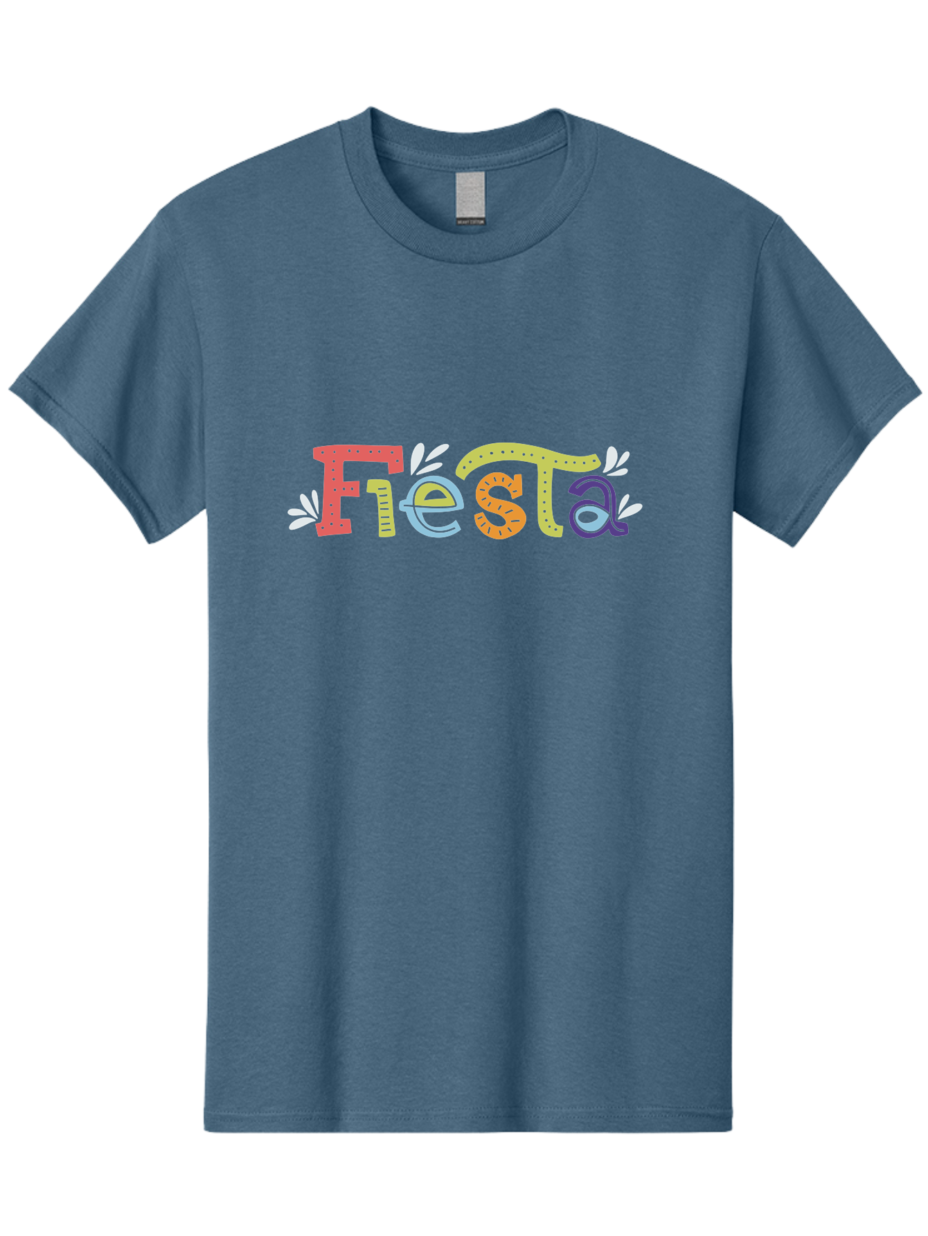 Fiesta-1 Men'S Graphic Tee, 100% Cotton, Comfortable Casual Summer Wear, Machine Washable, Vibrant Lettering, Colorful Text, Fiesta Theme, Festive Design, Celebration Graphics, Party Decoration, Multicolored Font, Decorative Leaves -  Aaa243