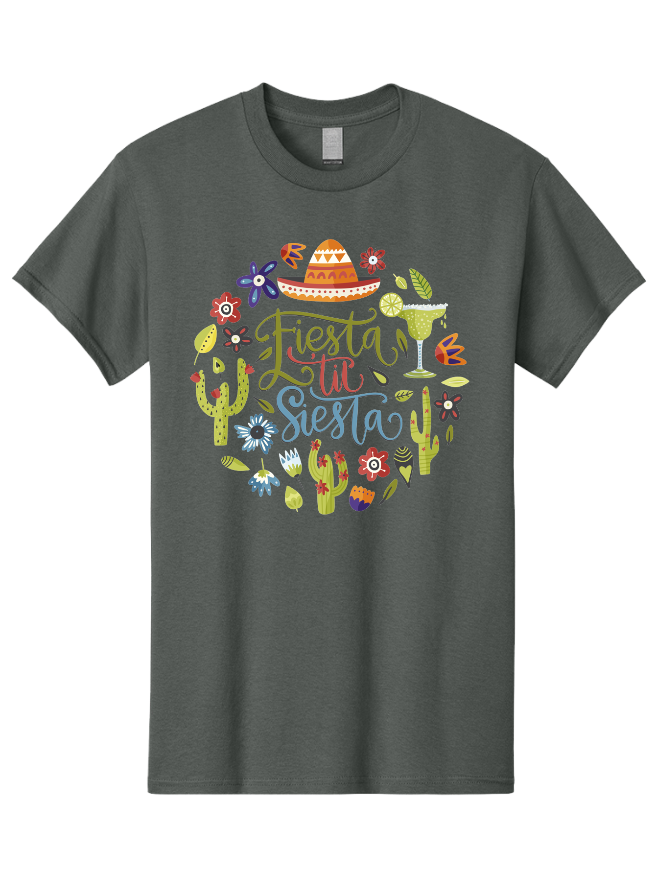 Fiesta-Till-Siesta Men'S Graphic Tee, 100% Cotton, Comfortable Casual Summer Wear, Machine Washable, Fiesta, Siesta, Colorful Flowers, Cacti, Sombrero, Margarita Glass, Margarita, Party, Celebration, Mexican Culture, Vibrant Colors, -  Aaa247