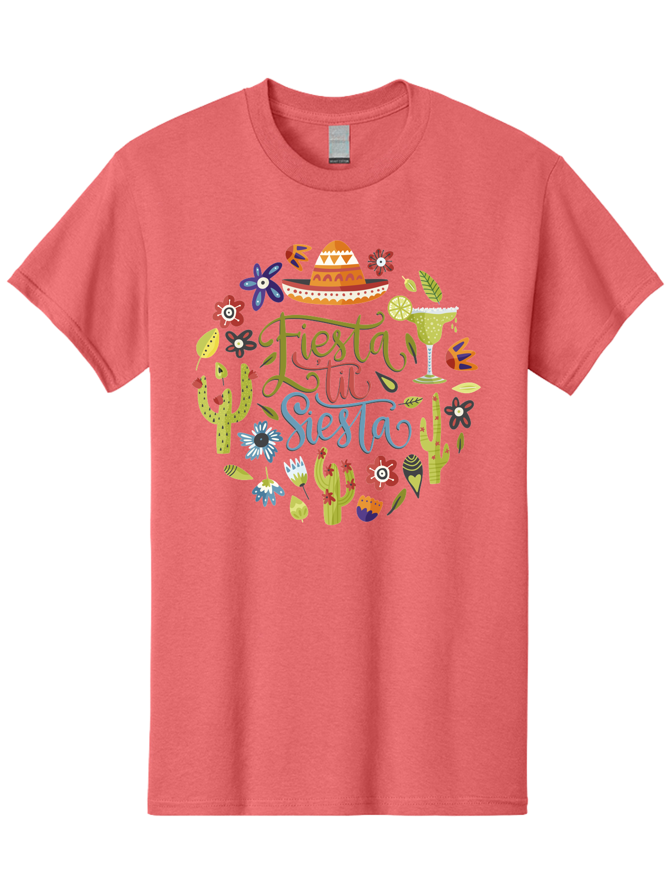 Fiesta-Till-Siesta Men'S Graphic Tee, 100% Cotton, Comfortable Casual Summer Wear, Machine Washable, Fiesta, Siesta, Colorful Flowers, Cacti, Sombrero, Margarita Glass, Margarita, Party, Celebration, Mexican Culture, Vibrant Colors, -  Aaa247