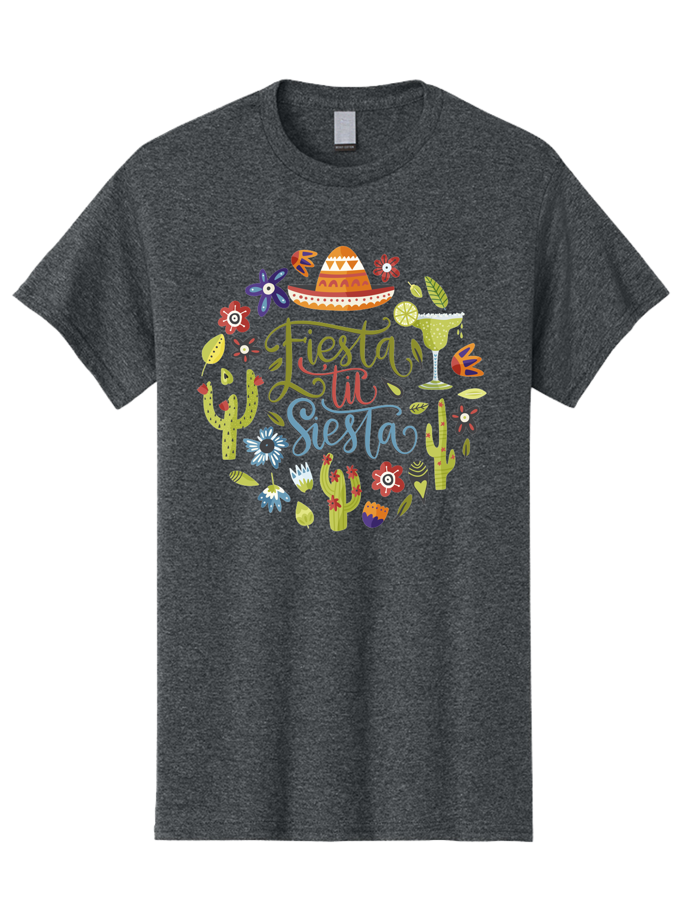 Fiesta-Till-Siesta Men'S Graphic Tee, 100% Cotton, Comfortable Casual Summer Wear, Machine Washable, Fiesta, Siesta, Colorful Flowers, Cacti, Sombrero, Margarita Glass, Margarita, Party, Celebration, Mexican Culture, Vibrant Colors, -  Aaa247