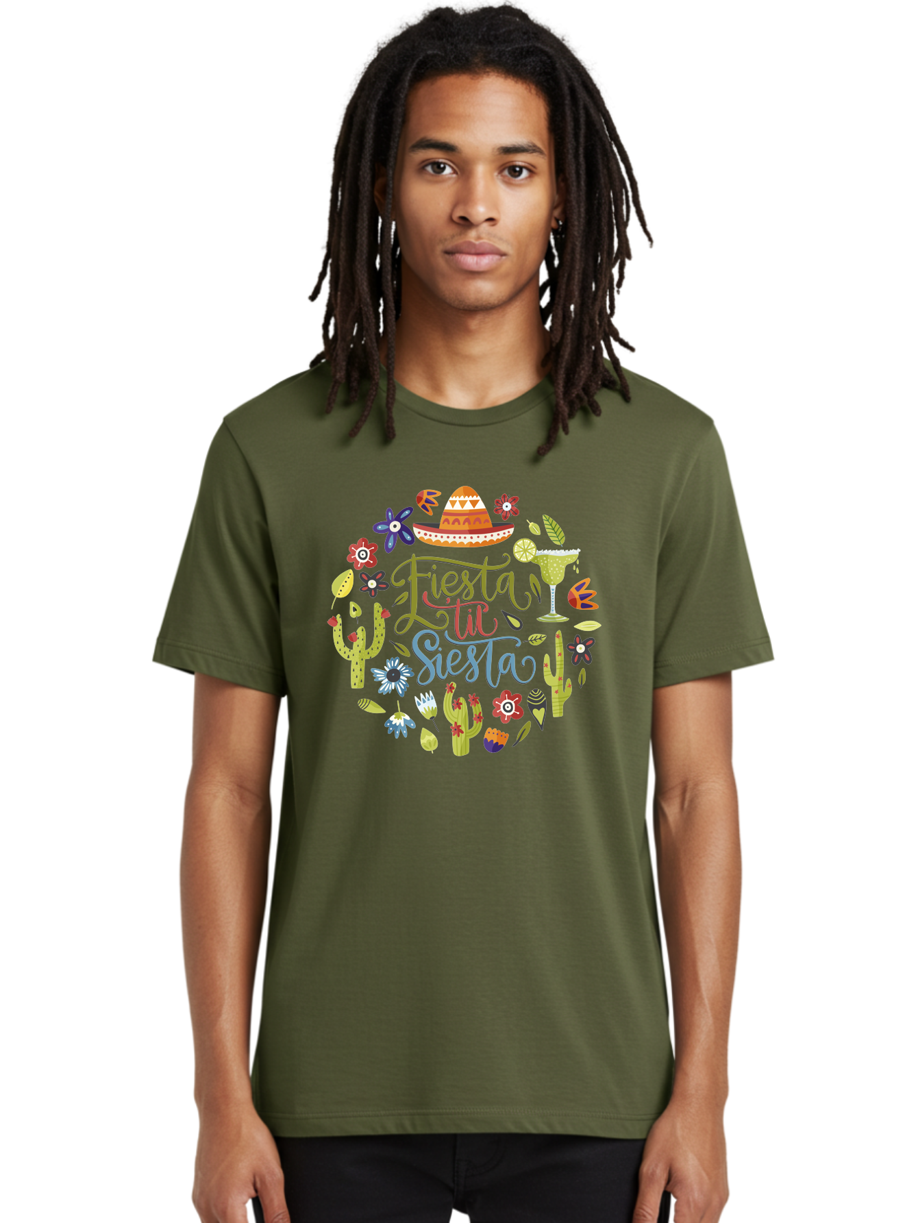 Fiesta-Till-Siesta Men'S Graphic Tee, 100% Cotton, Comfortable Casual Summer Wear, Machine Washable, Fiesta, Siesta, Colorful Flowers, Cacti, Sombrero, Margarita Glass, Margarita, Party, Celebration, Mexican Culture, Vibrant Colors, -  Aaa247