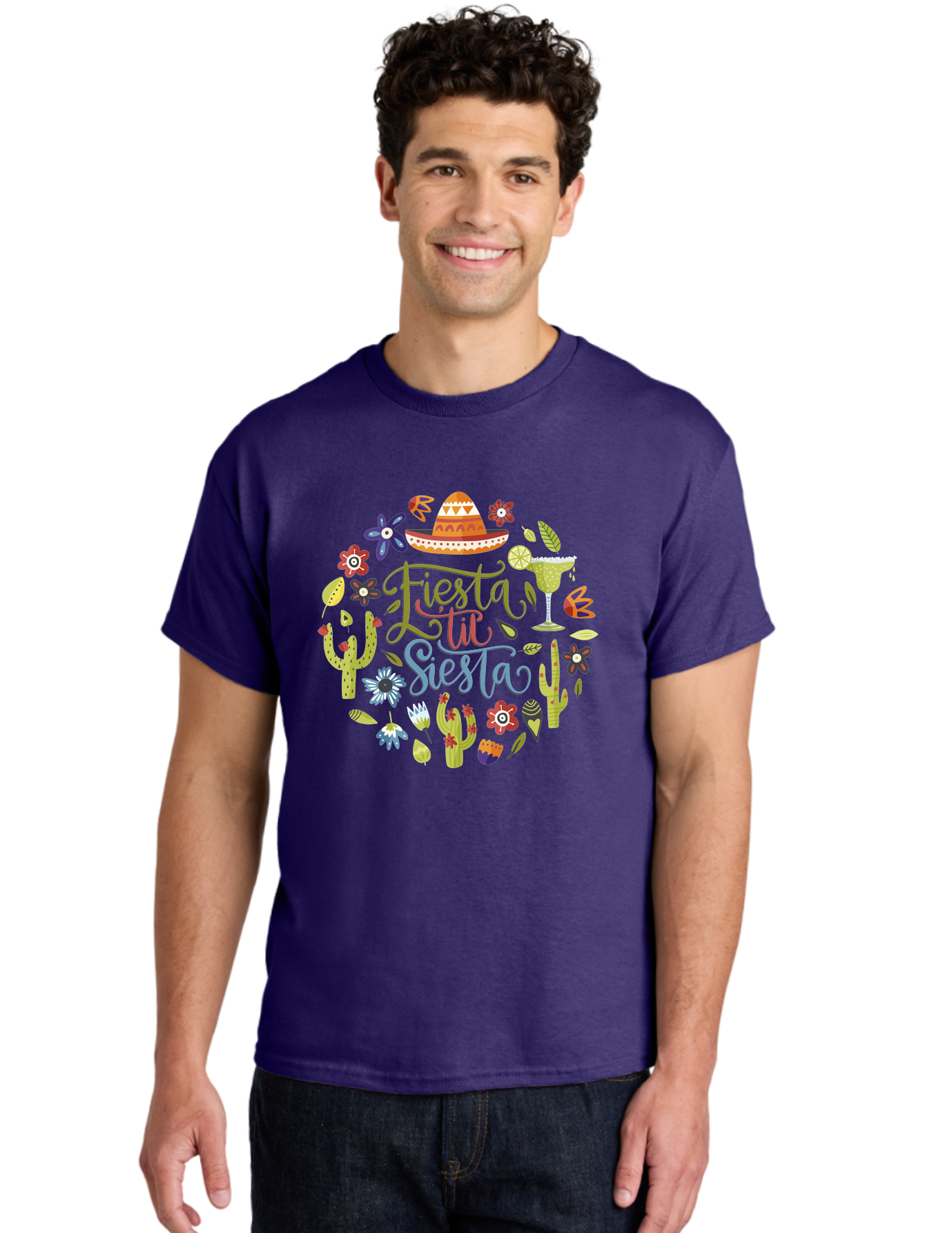 Fiesta-Till-Siesta Men'S Graphic Tee, 100% Cotton, Comfortable Casual Summer Wear, Machine Washable, Fiesta, Siesta, Colorful Flowers, Cacti, Sombrero, Margarita Glass, Margarita, Party, Celebration, Mexican Culture, Vibrant Colors, -  Aaa247