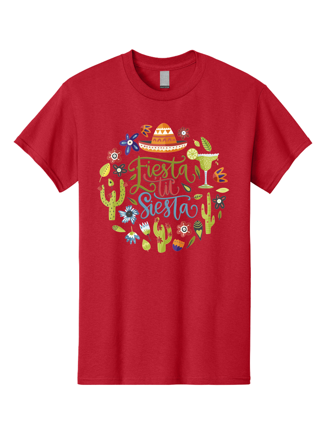 Fiesta-Till-Siesta Men'S Graphic Tee, 100% Cotton, Comfortable Casual Summer Wear, Machine Washable, Fiesta, Siesta, Colorful Flowers, Cacti, Sombrero, Margarita Glass, Margarita, Party, Celebration, Mexican Culture, Vibrant Colors, -  Aaa247