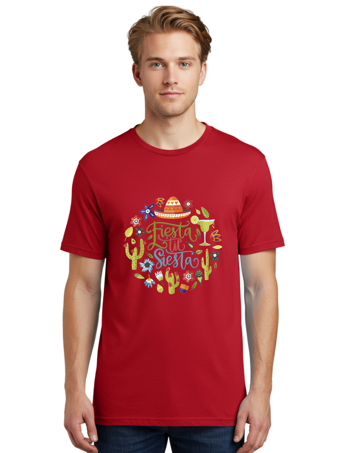 Fiesta-Till-Siesta Men'S Graphic Tee, 100% Cotton, Comfortable Casual Summer Wear, Machine Washable, Fiesta, Siesta, Colorful Flowers, Cacti, Sombrero, Margarita Glass, Margarita, Party, Celebration, Mexican Culture, Vibrant Colors, -  Aaa247
