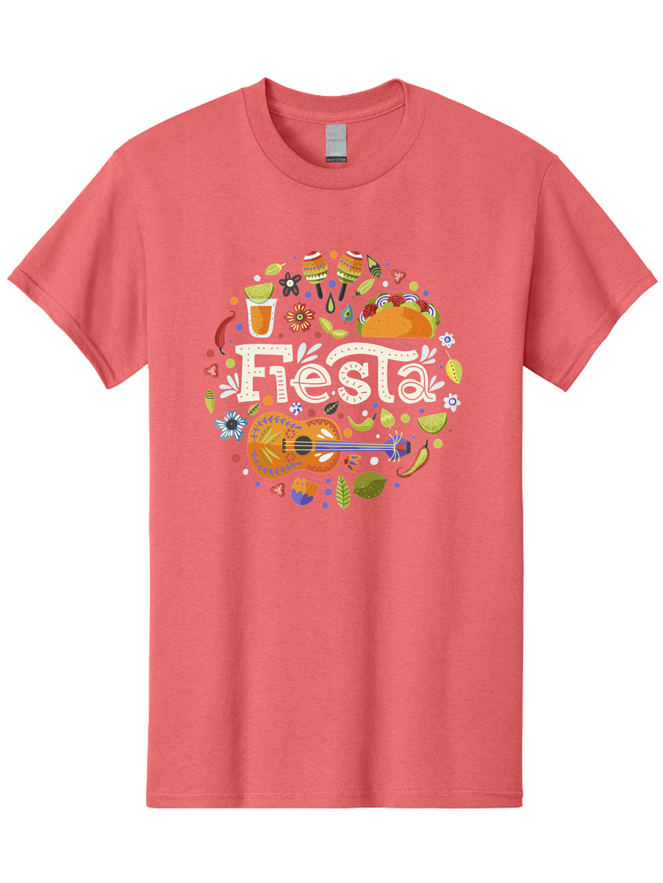 Fiesta Men'S Graphic Tee, 100% Cotton, Comfortable Casual Summer Wear, Machine Washable, Latin American Party, Festive Celebration, Traditional Food, Folk Music, Vibrant Culture, Colorful Flowers, Lively Atmosphere, Dance And Music, -  Aaa249