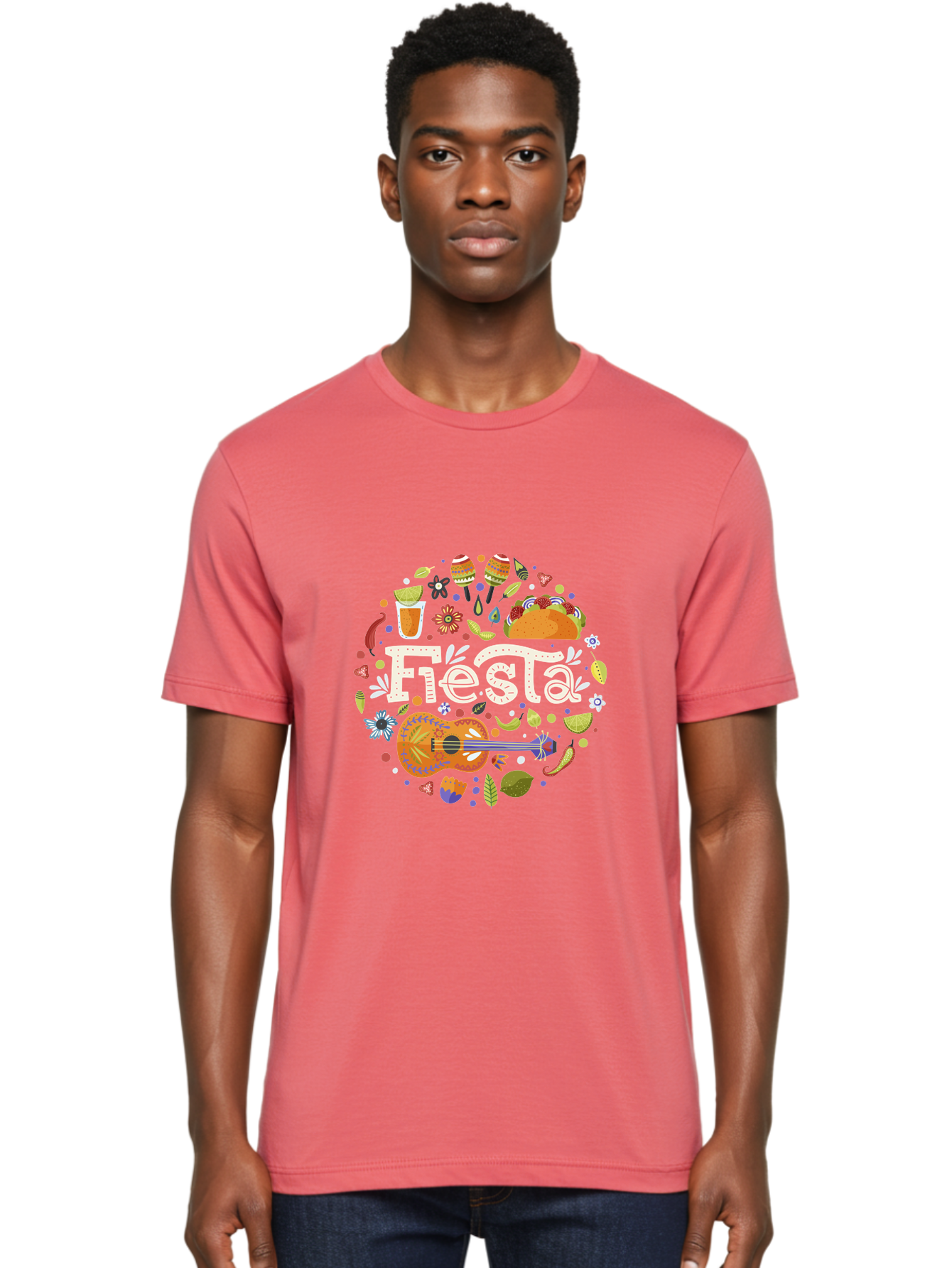 Fiesta Men'S Graphic Tee, 100% Cotton, Comfortable Casual Summer Wear, Machine Washable, Latin American Party, Festive Celebration, Traditional Food, Folk Music, Vibrant Culture, Colorful Flowers, Lively Atmosphere, Dance And Music, -  Aaa249