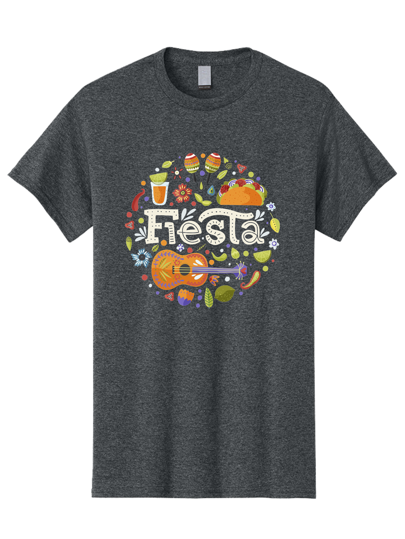 Fiesta Men'S Graphic Tee, 100% Cotton, Comfortable Casual Summer Wear, Machine Washable, Latin American Party, Festive Celebration, Traditional Food, Folk Music, Vibrant Culture, Colorful Flowers, Lively Atmosphere, Dance And Music, -  Aaa249