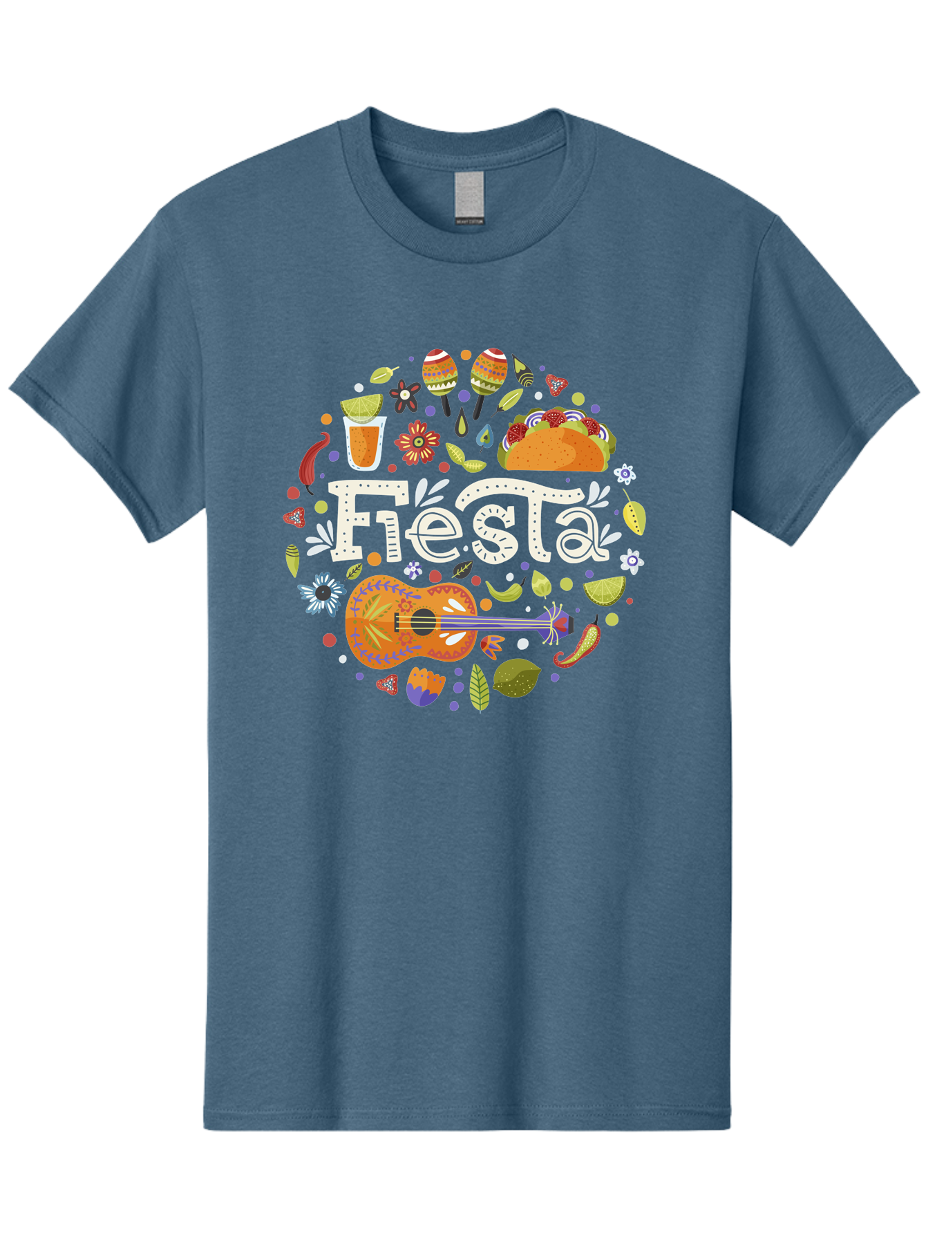 Fiesta Men'S Graphic Tee, 100% Cotton, Comfortable Casual Summer Wear, Machine Washable, Latin American Party, Festive Celebration, Traditional Food, Folk Music, Vibrant Culture, Colorful Flowers, Lively Atmosphere, Dance And Music, -  Aaa249