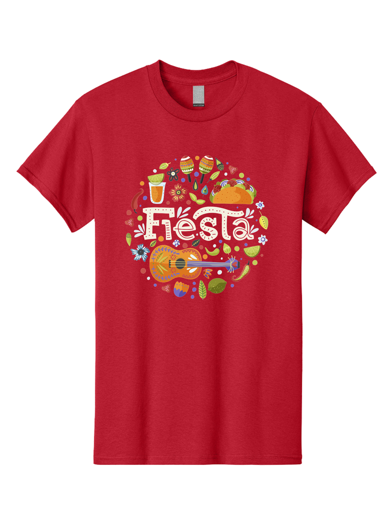 Fiesta Men'S Graphic Tee, 100% Cotton, Comfortable Casual Summer Wear, Machine Washable, Latin American Party, Festive Celebration, Traditional Food, Folk Music, Vibrant Culture, Colorful Flowers, Lively Atmosphere, Dance And Music, -  Aaa249