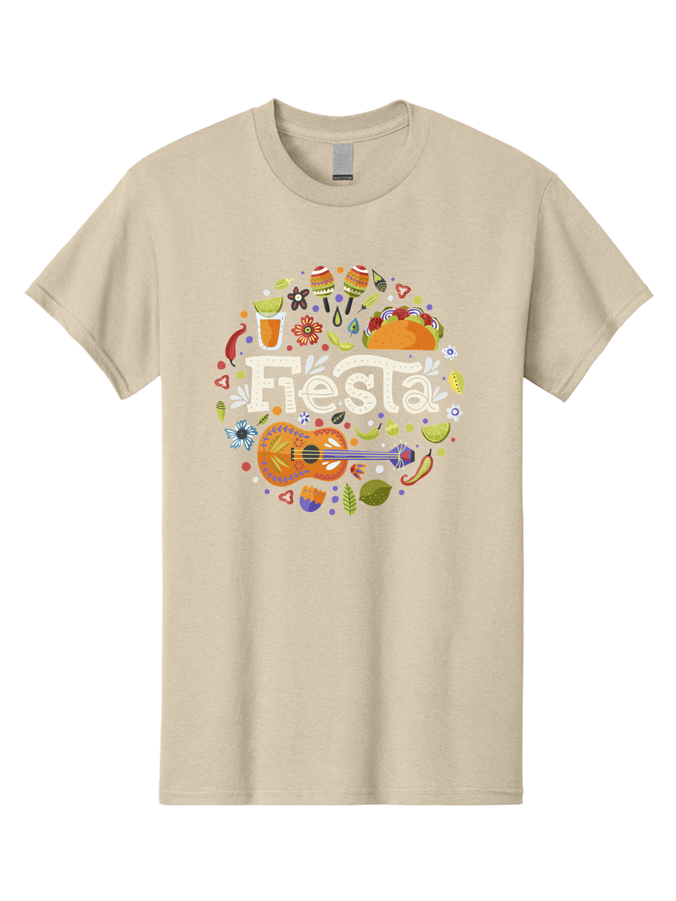 Fiesta Men'S Graphic Tee, 100% Cotton, Comfortable Casual Summer Wear, Machine Washable, Latin American Party, Festive Celebration, Traditional Food, Folk Music, Vibrant Culture, Colorful Flowers, Lively Atmosphere, Dance And Music, -  Aaa249