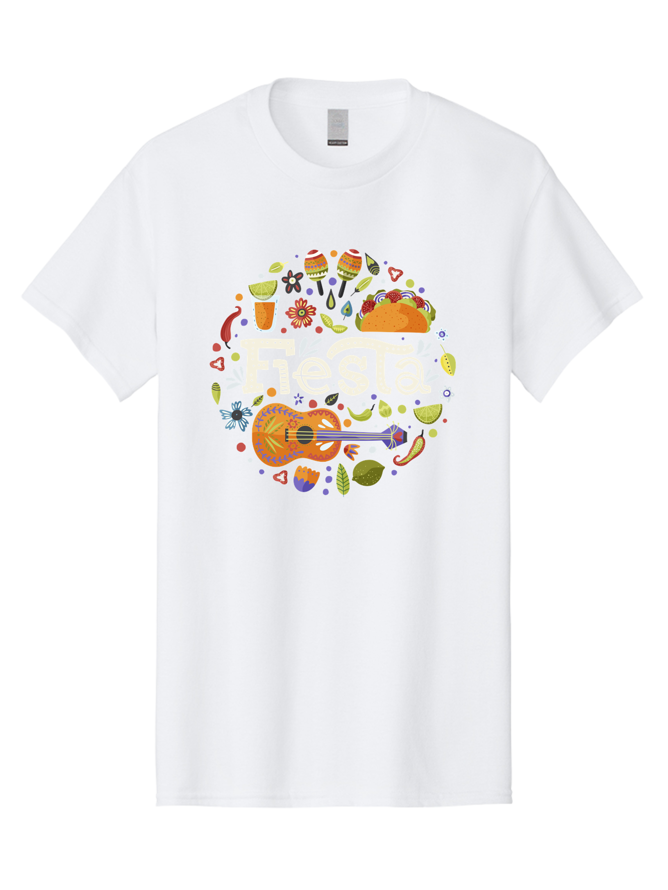Fiesta Men'S Graphic Tee, 100% Cotton, Comfortable Casual Summer Wear, Machine Washable, Latin American Party, Festive Celebration, Traditional Food, Folk Music, Vibrant Culture, Colorful Flowers, Lively Atmosphere, Dance And Music, -  Aaa249