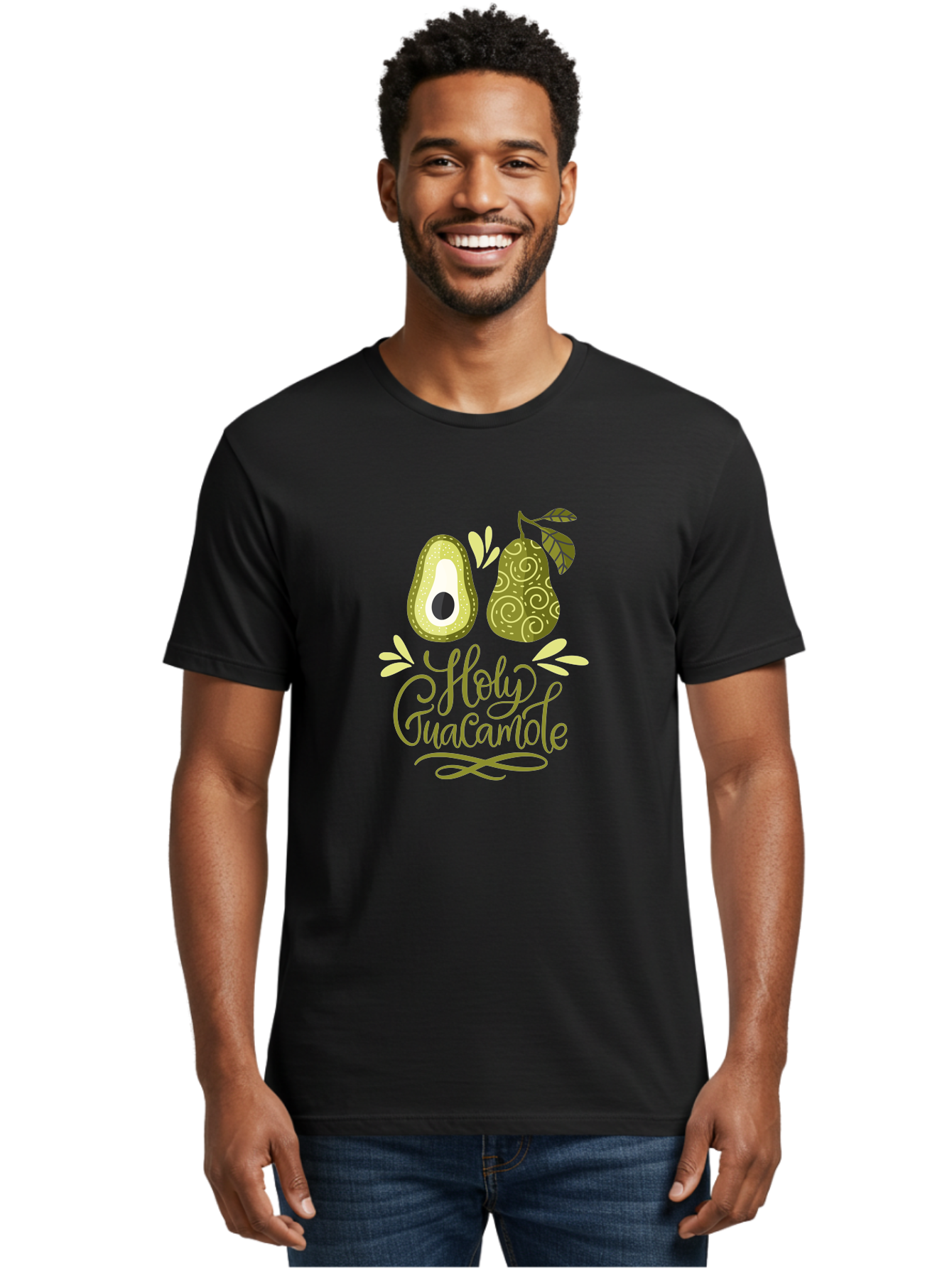 Holy-Guacamole Men'S Graphic Tee, 100% Cotton, Comfortable Casual Summer Wear, Machine Washable, Avocado Illustration, Guacamole Recipe, Healthy Eating, Food Art, Creative Typography, Decorative Leaves, Vibrant Colors, Culinary Design -  Aaa254