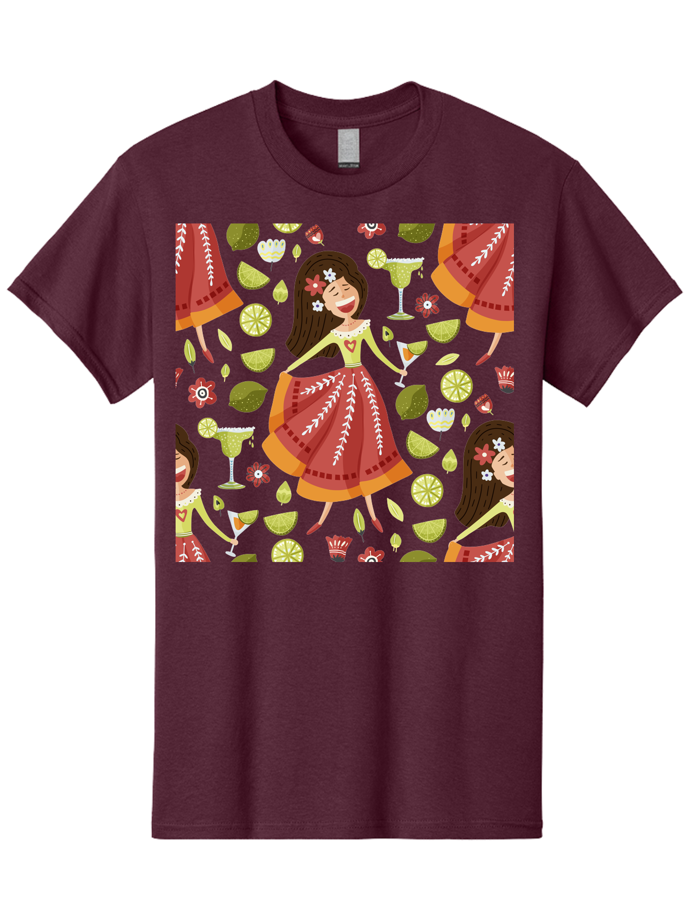 Hula-Girl Men'S Graphic Tee, 100% Cotton, Comfortable Casual Summer Wear, Machine Washable, Hula Girl, Hawaiian Dance, Margarita Cocktails, Citrus Fruits, Floral Patterns, Tropical Leaves, Dancing Woman, Festive Atmosphere, Joyful Moments, -  Aaa255