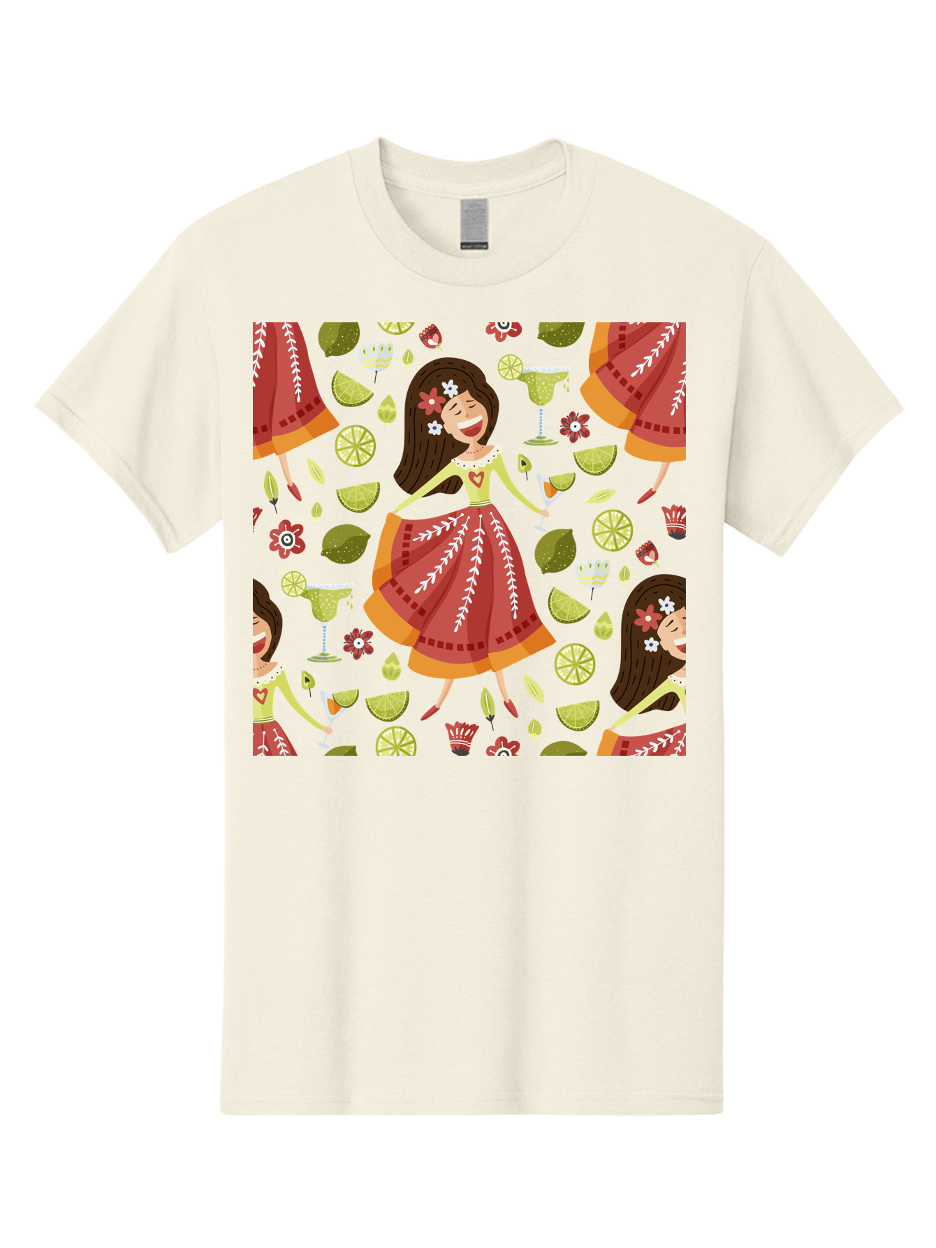 Hula-Girl Men'S Graphic Tee, 100% Cotton, Comfortable Casual Summer Wear, Machine Washable, Hula Girl, Hawaiian Dance, Margarita Cocktails, Citrus Fruits, Floral Patterns, Tropical Leaves, Dancing Woman, Festive Atmosphere, Joyful Moments, -  Aaa255