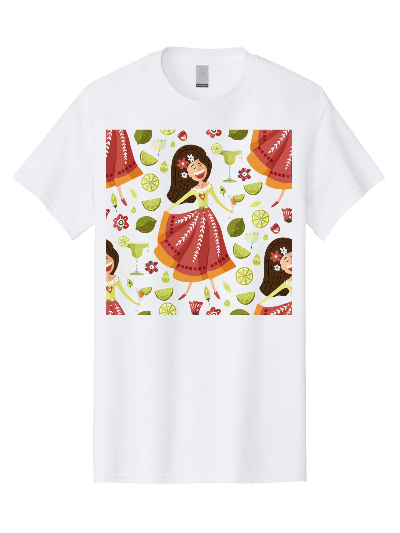 Hula-Girl Men'S Graphic Tee, 100% Cotton, Comfortable Casual Summer Wear, Machine Washable, Hula Girl, Hawaiian Dance, Margarita Cocktails, Citrus Fruits, Floral Patterns, Tropical Leaves, Dancing Woman, Festive Atmosphere, Joyful Moments, -  Aaa255
