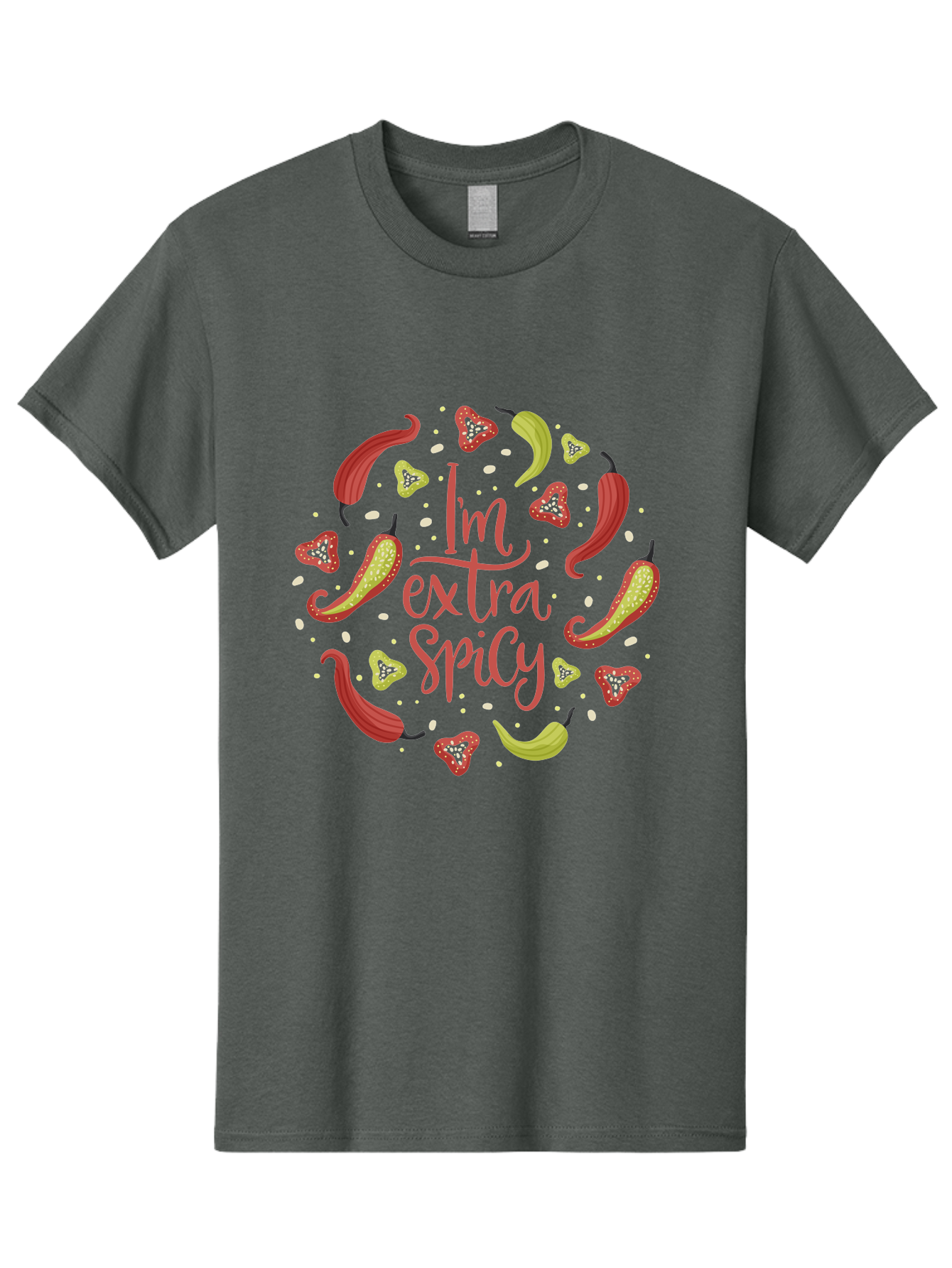 I-M-Extra-Spicy Men'S Graphic Tee, 100% Cotton, Comfortable Casual Summer Wear, Machine Washable, I'M Extra Spicy, Chilli Peppers, Strawberries, Spicy Food, Hot Sauce, Bold Flavors, Vibrant Colors, Playful Design, Quirky Typography, -  Aaa261
