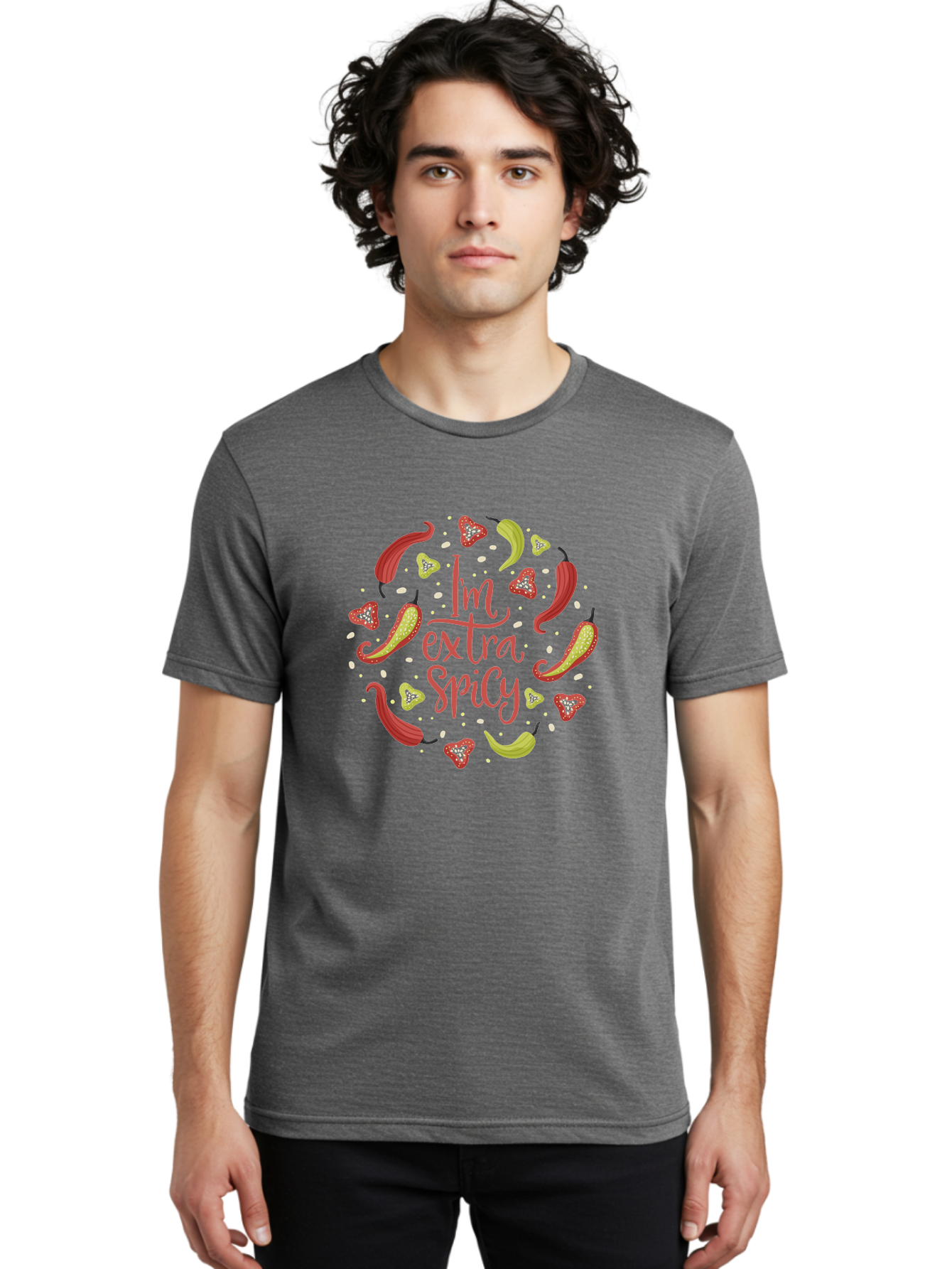 I-M-Extra-Spicy Men'S Graphic Tee, 100% Cotton, Comfortable Casual Summer Wear, Machine Washable, I'M Extra Spicy, Chilli Peppers, Strawberries, Spicy Food, Hot Sauce, Bold Flavors, Vibrant Colors, Playful Design, Quirky Typography, -  Aaa261