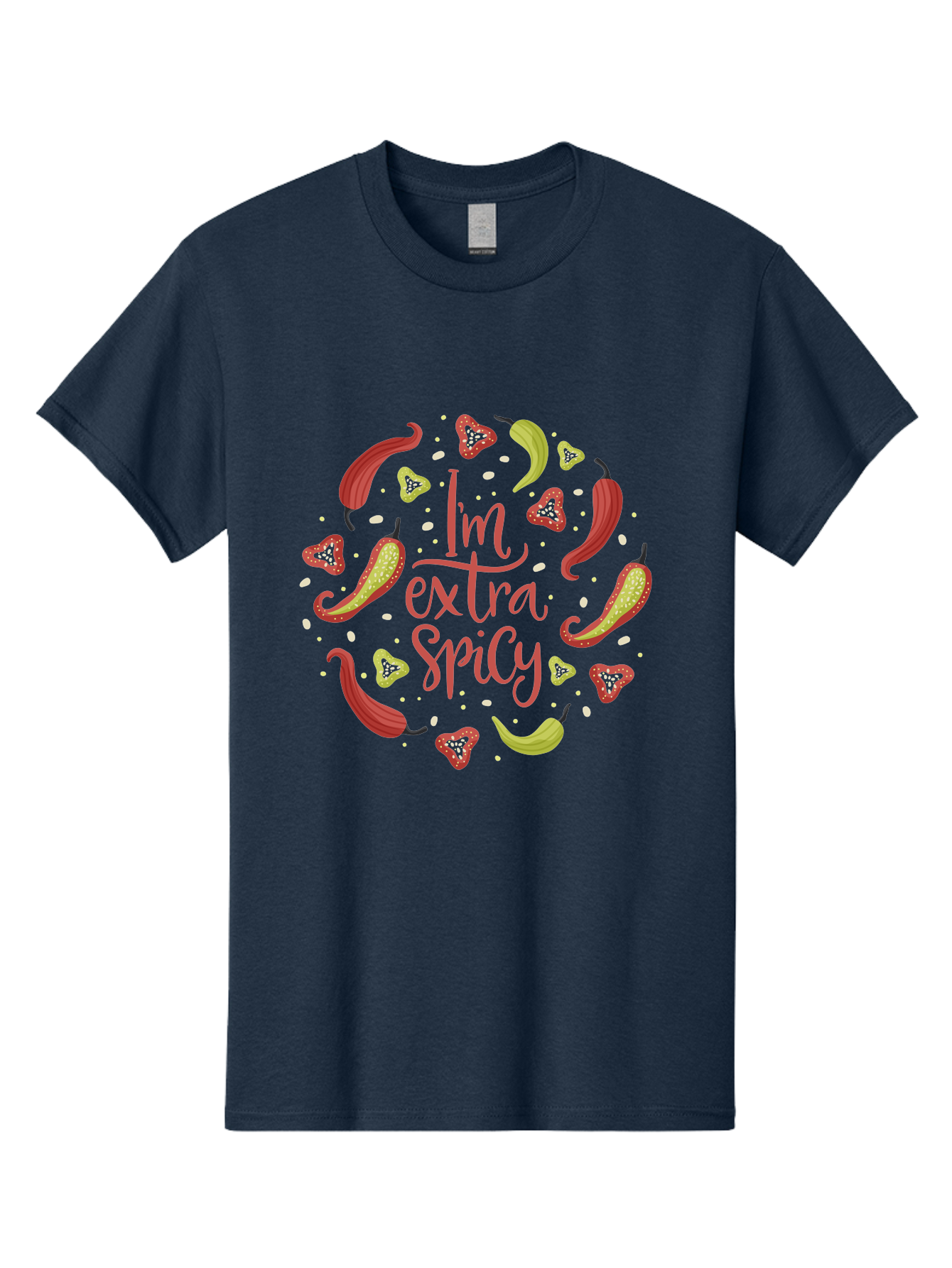 I-M-Extra-Spicy Men'S Graphic Tee, 100% Cotton, Comfortable Casual Summer Wear, Machine Washable, I'M Extra Spicy, Chilli Peppers, Strawberries, Spicy Food, Hot Sauce, Bold Flavors, Vibrant Colors, Playful Design, Quirky Typography, -  Aaa261