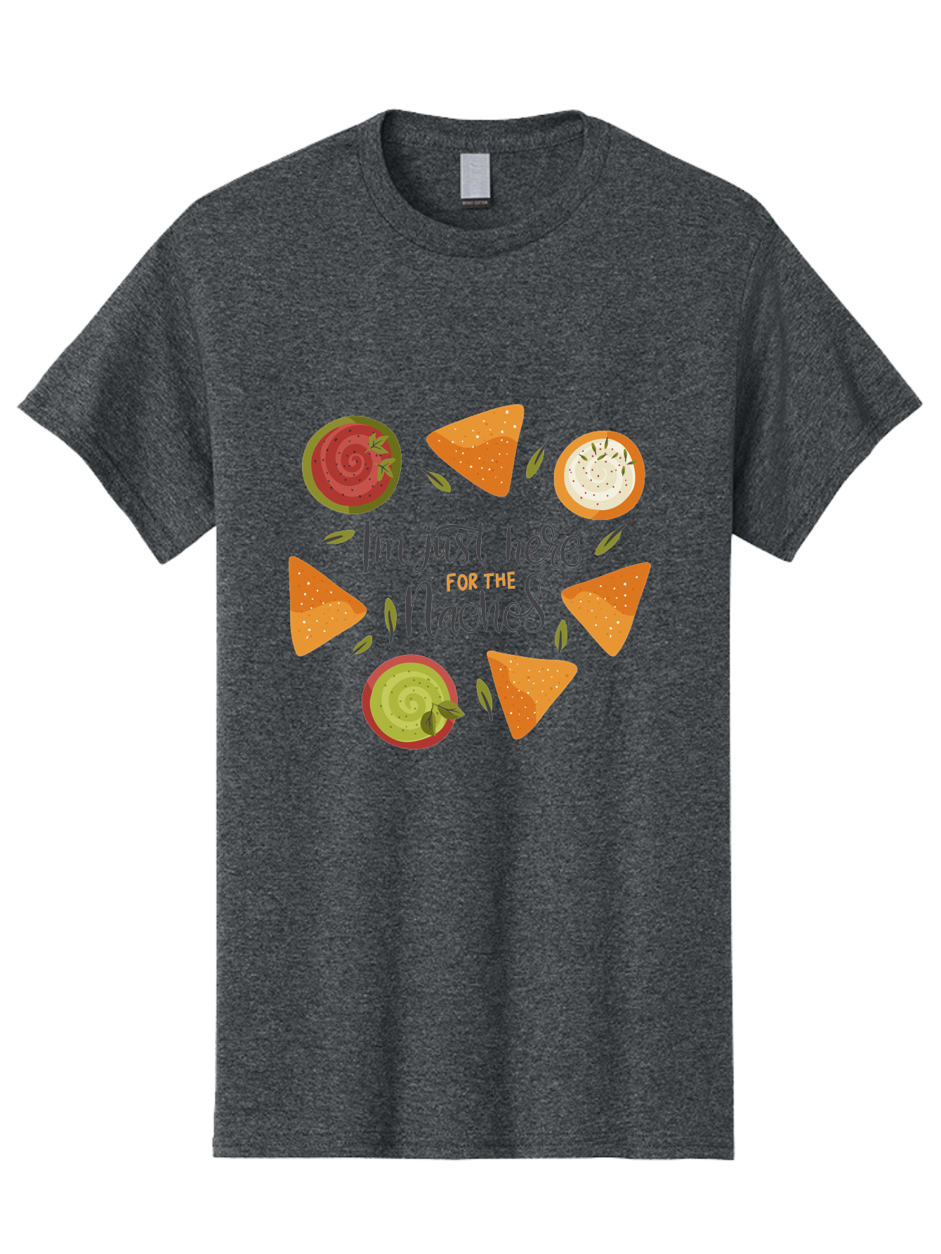 I-M-Just-Here-For-The-Nachos-1 Men'S Graphic Tee, 100% Cotton, Comfortable Casual Summer Wear, Machine Washable, Nachos, Dips, Salsa, Guacamole, Queso, Tortilla Chips, Snack Time, Mexican Food, Party Food, Nacho Cheese, Appetizer -  Aaa262