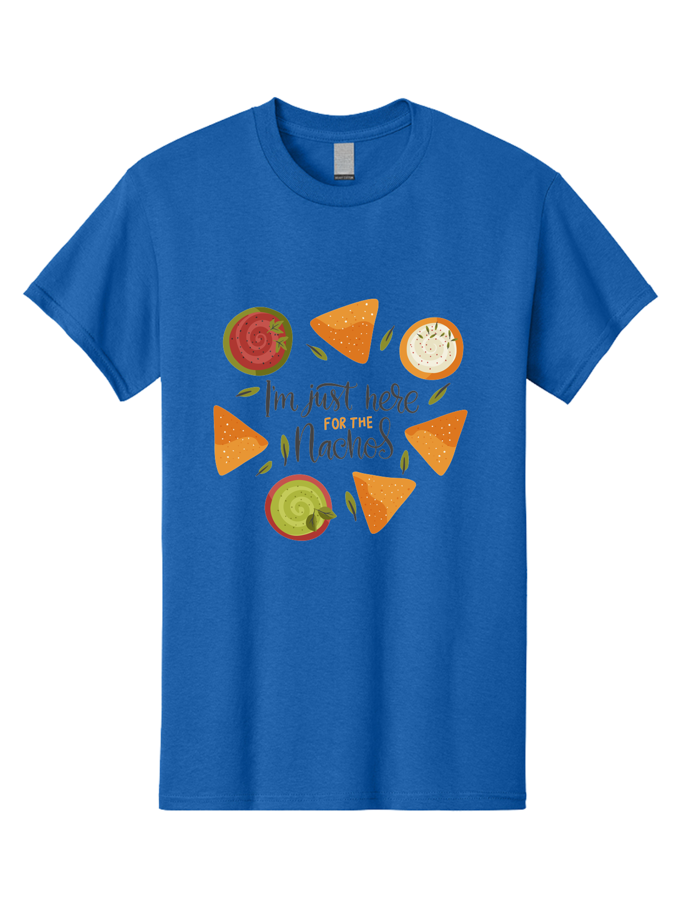 I-M-Just-Here-For-The-Nachos-1 Men'S Graphic Tee, 100% Cotton, Comfortable Casual Summer Wear, Machine Washable, Nachos, Dips, Salsa, Guacamole, Queso, Tortilla Chips, Snack Time, Mexican Food, Party Food, Nacho Cheese, Appetizer -  Aaa262