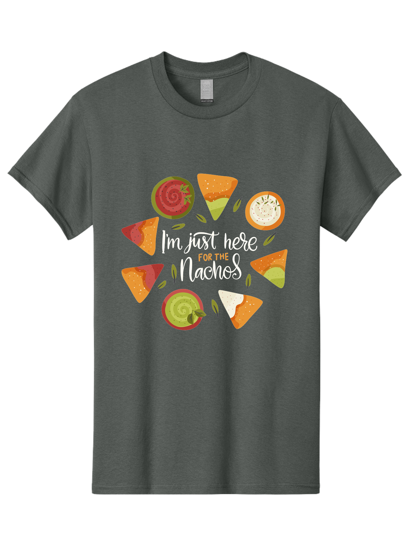 I-M-Just-Here-For-The-Nachos Men'S Graphic Tee, 100% Cotton, Comfortable Casual Summer Wear, Machine Washable, Nachos, Tortilla Chips, Dips, Salsa, Guacamole, Mexican Food, Snack Time, Party Food, Appetizer, Finger Food, Delicious -  Aaa265