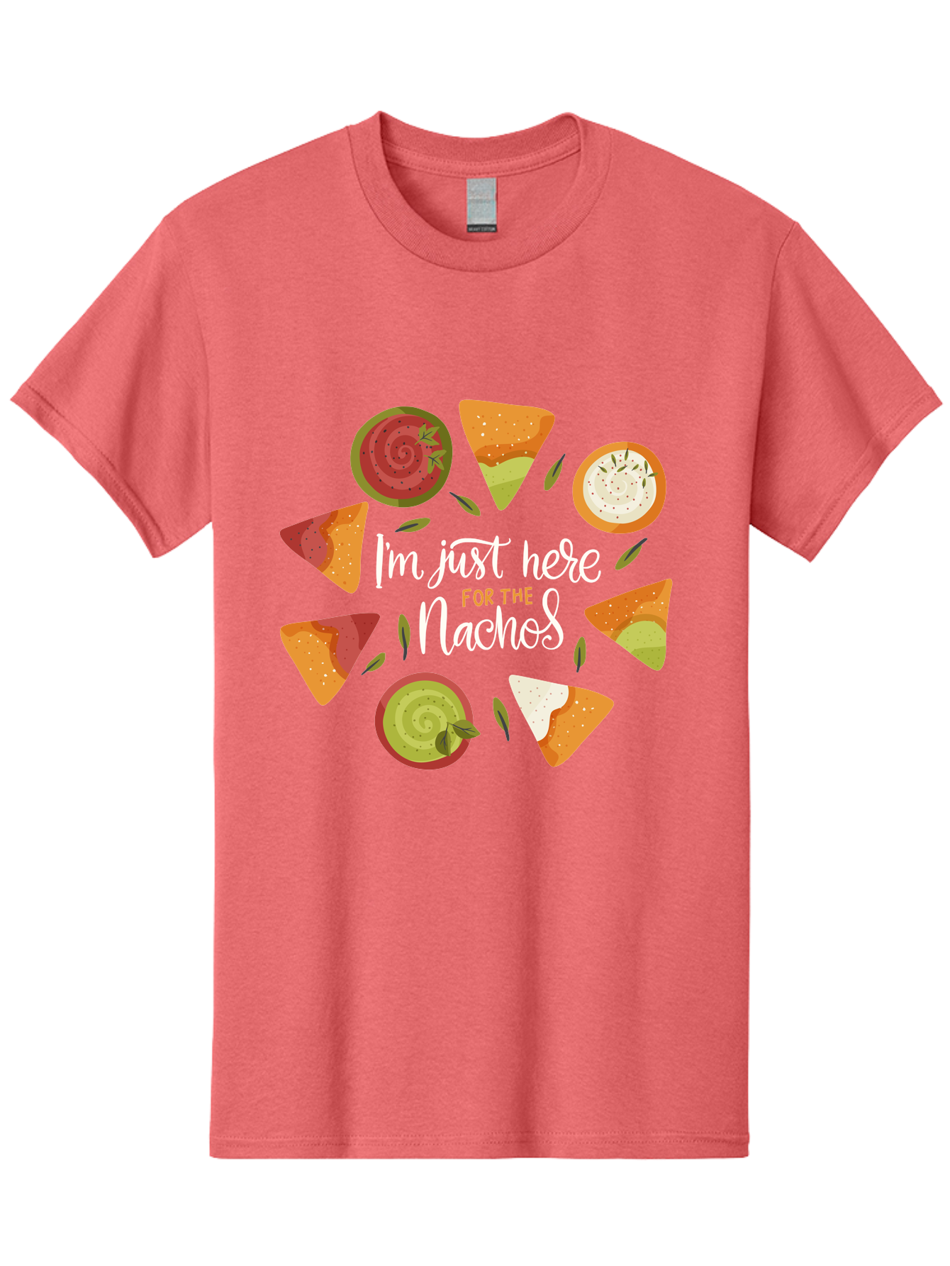 I-M-Just-Here-For-The-Nachos Men'S Graphic Tee, 100% Cotton, Comfortable Casual Summer Wear, Machine Washable, Nachos, Tortilla Chips, Dips, Salsa, Guacamole, Mexican Food, Snack Time, Party Food, Appetizer, Finger Food, Delicious -  Aaa265
