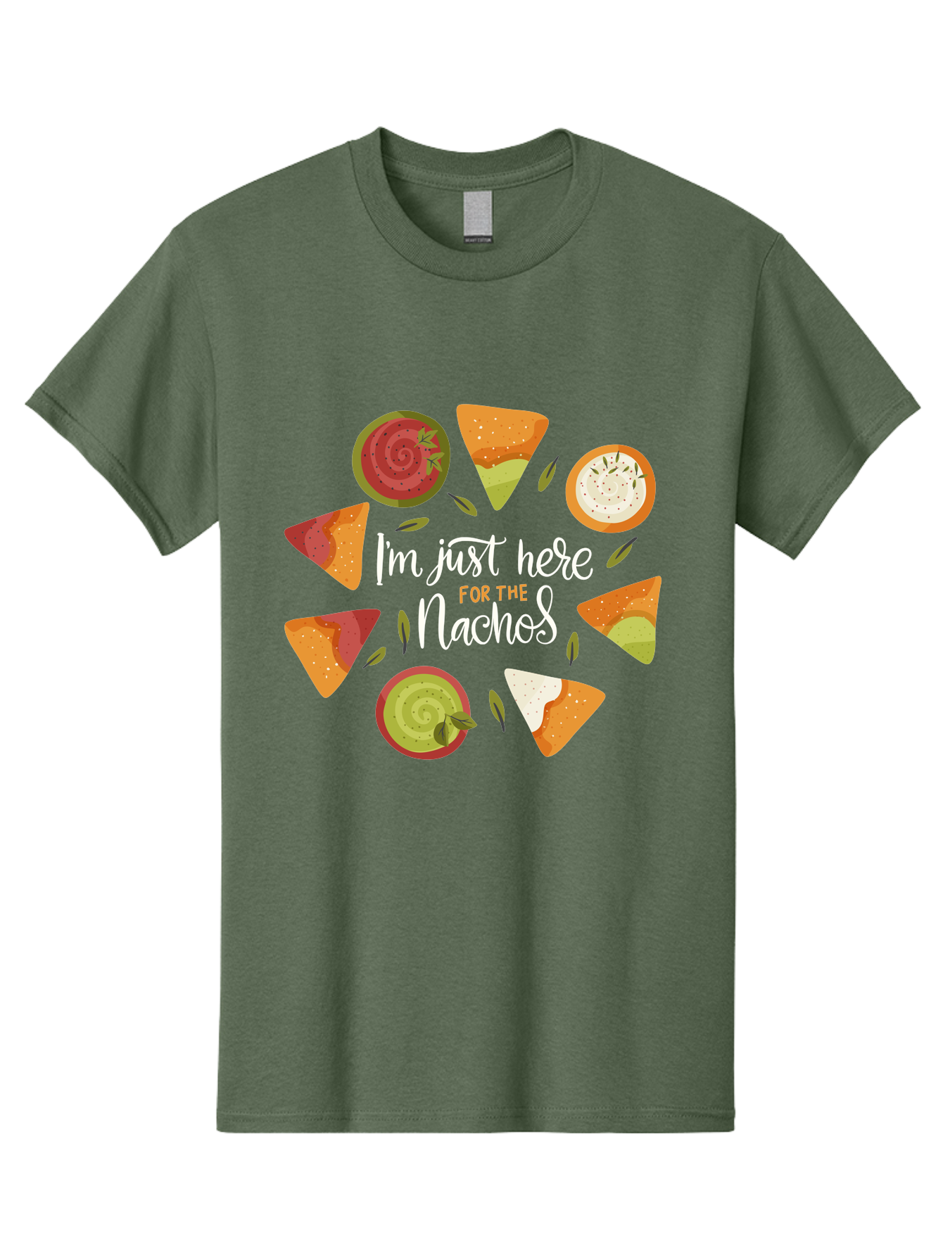 I-M-Just-Here-For-The-Nachos Men'S Graphic Tee, 100% Cotton, Comfortable Casual Summer Wear, Machine Washable, Nachos, Tortilla Chips, Dips, Salsa, Guacamole, Mexican Food, Snack Time, Party Food, Appetizer, Finger Food, Delicious -  Aaa265