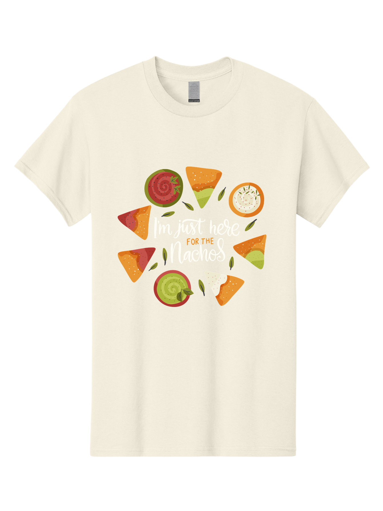I-M-Just-Here-For-The-Nachos Men'S Graphic Tee, 100% Cotton, Comfortable Casual Summer Wear, Machine Washable, Nachos, Tortilla Chips, Dips, Salsa, Guacamole, Mexican Food, Snack Time, Party Food, Appetizer, Finger Food, Delicious -  Aaa265