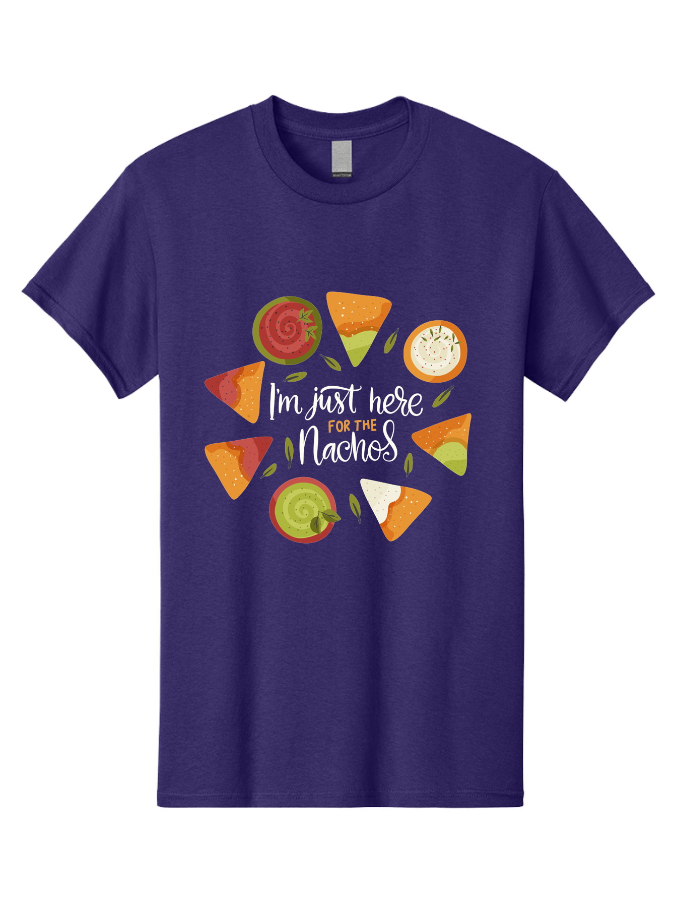 I-M-Just-Here-For-The-Nachos Men'S Graphic Tee, 100% Cotton, Comfortable Casual Summer Wear, Machine Washable, Nachos, Tortilla Chips, Dips, Salsa, Guacamole, Mexican Food, Snack Time, Party Food, Appetizer, Finger Food, Delicious -  Aaa265