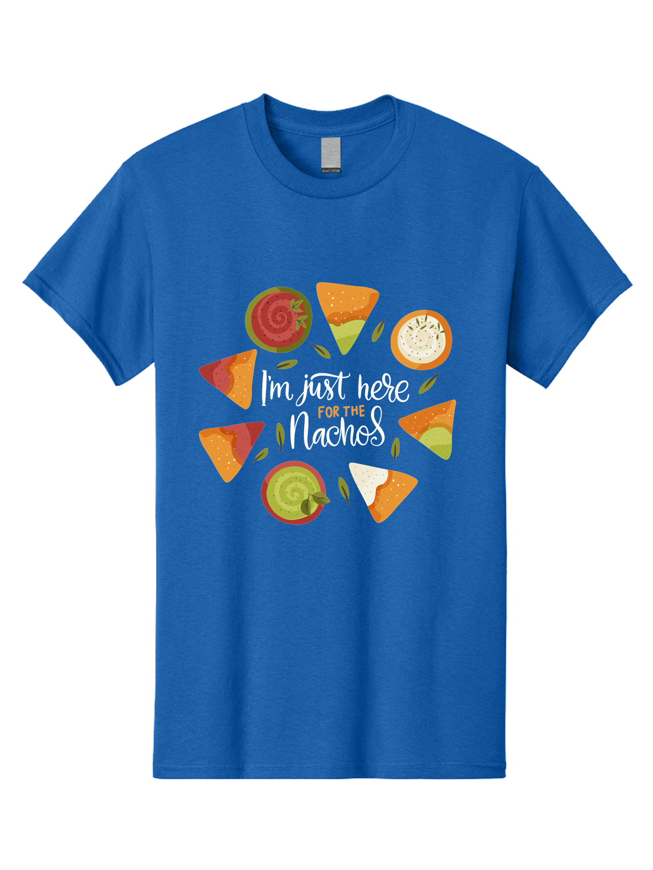 I-M-Just-Here-For-The-Nachos Men'S Graphic Tee, 100% Cotton, Comfortable Casual Summer Wear, Machine Washable, Nachos, Tortilla Chips, Dips, Salsa, Guacamole, Mexican Food, Snack Time, Party Food, Appetizer, Finger Food, Delicious -  Aaa265