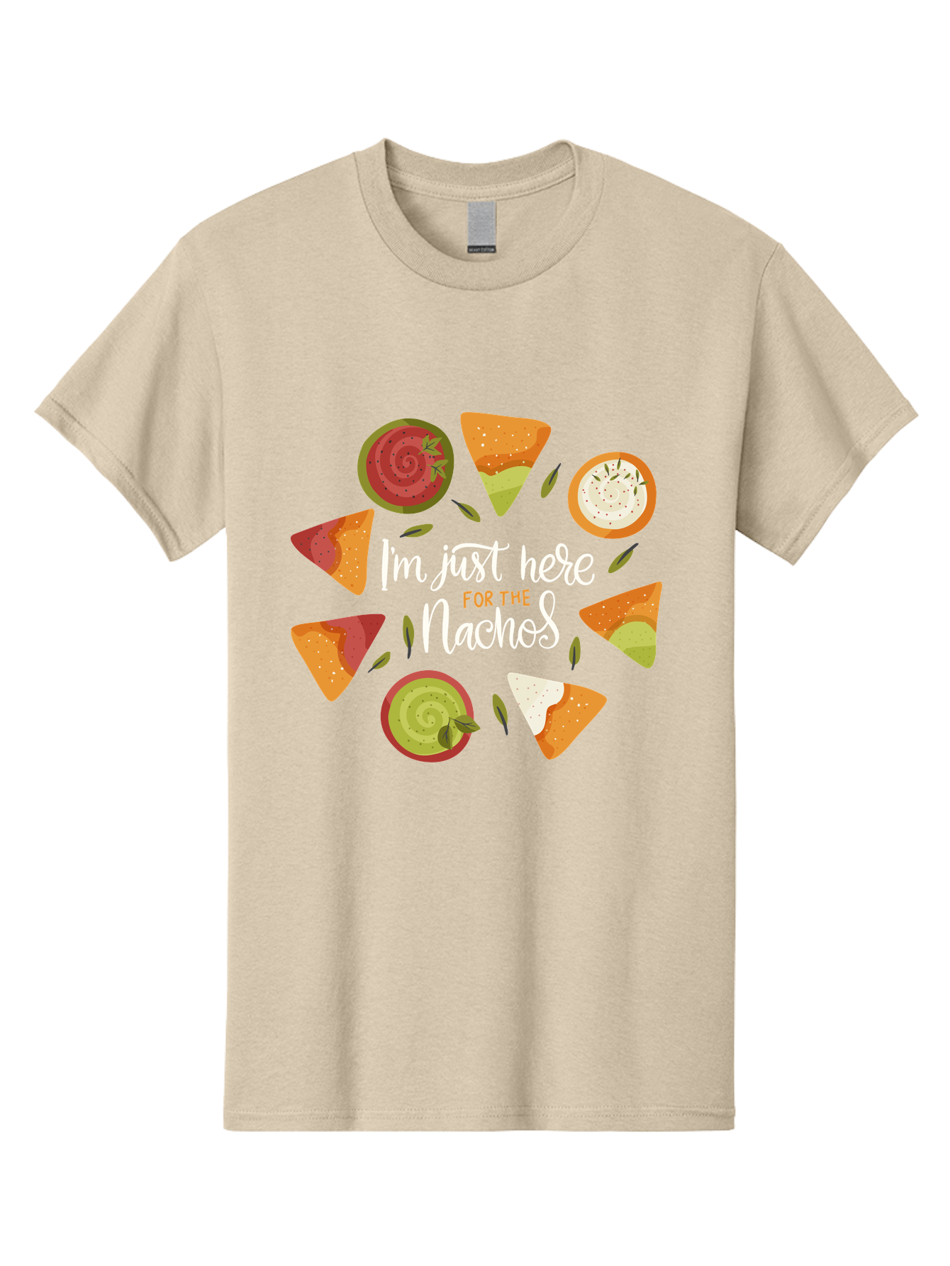 I-M-Just-Here-For-The-Nachos Men'S Graphic Tee, 100% Cotton, Comfortable Casual Summer Wear, Machine Washable, Nachos, Tortilla Chips, Dips, Salsa, Guacamole, Mexican Food, Snack Time, Party Food, Appetizer, Finger Food, Delicious -  Aaa265