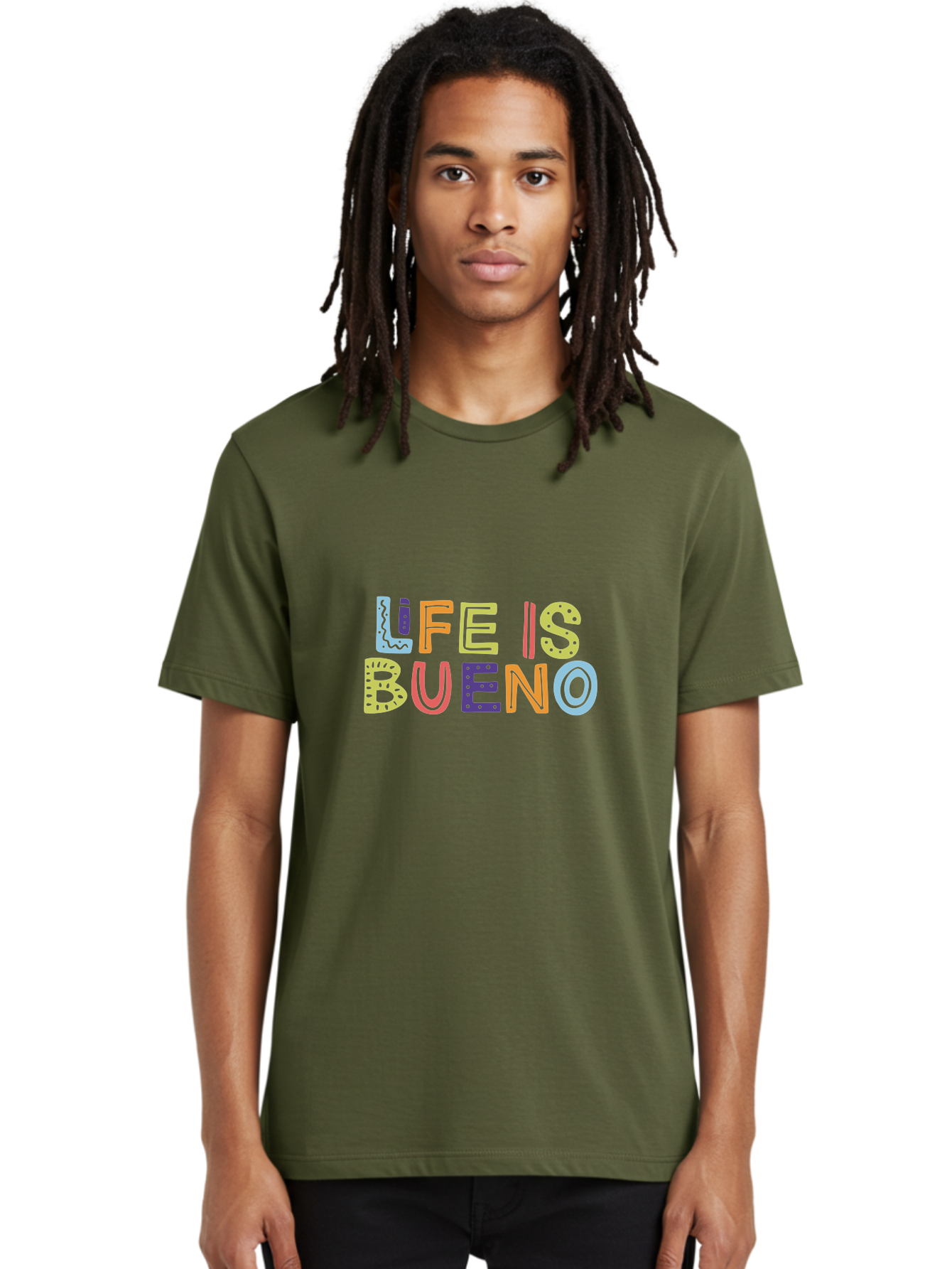 Life-Is-Bueno-2 Men'S Graphic Tee, 100% Cotton, Comfortable Casual Summer Wear, Machine Washable, Colorful Typography, Inspirational Quote, Life Is Bueno, Positive Vibes, Motivational Phrase, Good Times, Happiness, Text Graphic, -  Aaa270
