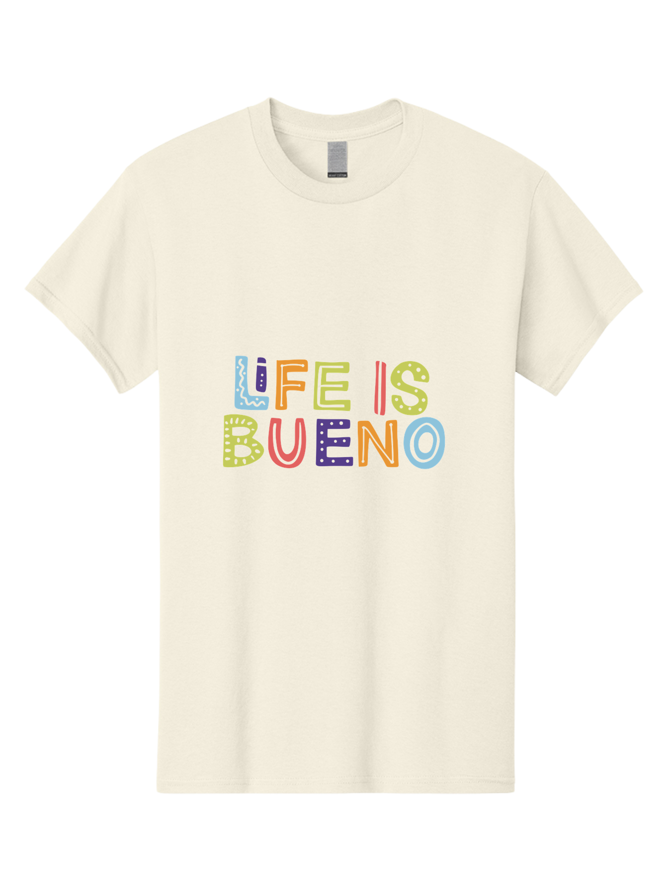 Life-Is-Bueno-2 Men'S Graphic Tee, 100% Cotton, Comfortable Casual Summer Wear, Machine Washable, Colorful Typography, Inspirational Quote, Life Is Bueno, Positive Vibes, Motivational Phrase, Good Times, Happiness, Text Graphic, -  Aaa270