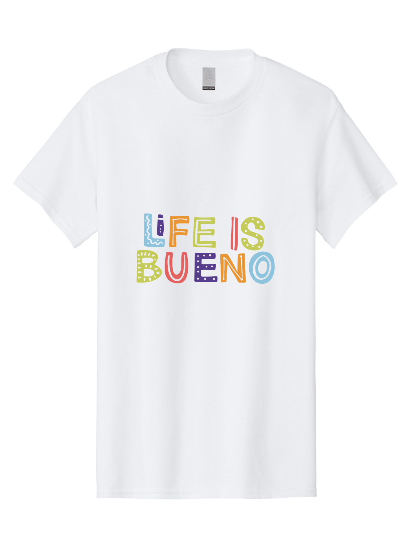 Life-Is-Bueno-2 Men'S Graphic Tee, 100% Cotton, Comfortable Casual Summer Wear, Machine Washable, Colorful Typography, Inspirational Quote, Life Is Bueno, Positive Vibes, Motivational Phrase, Good Times, Happiness, Text Graphic, -  Aaa270