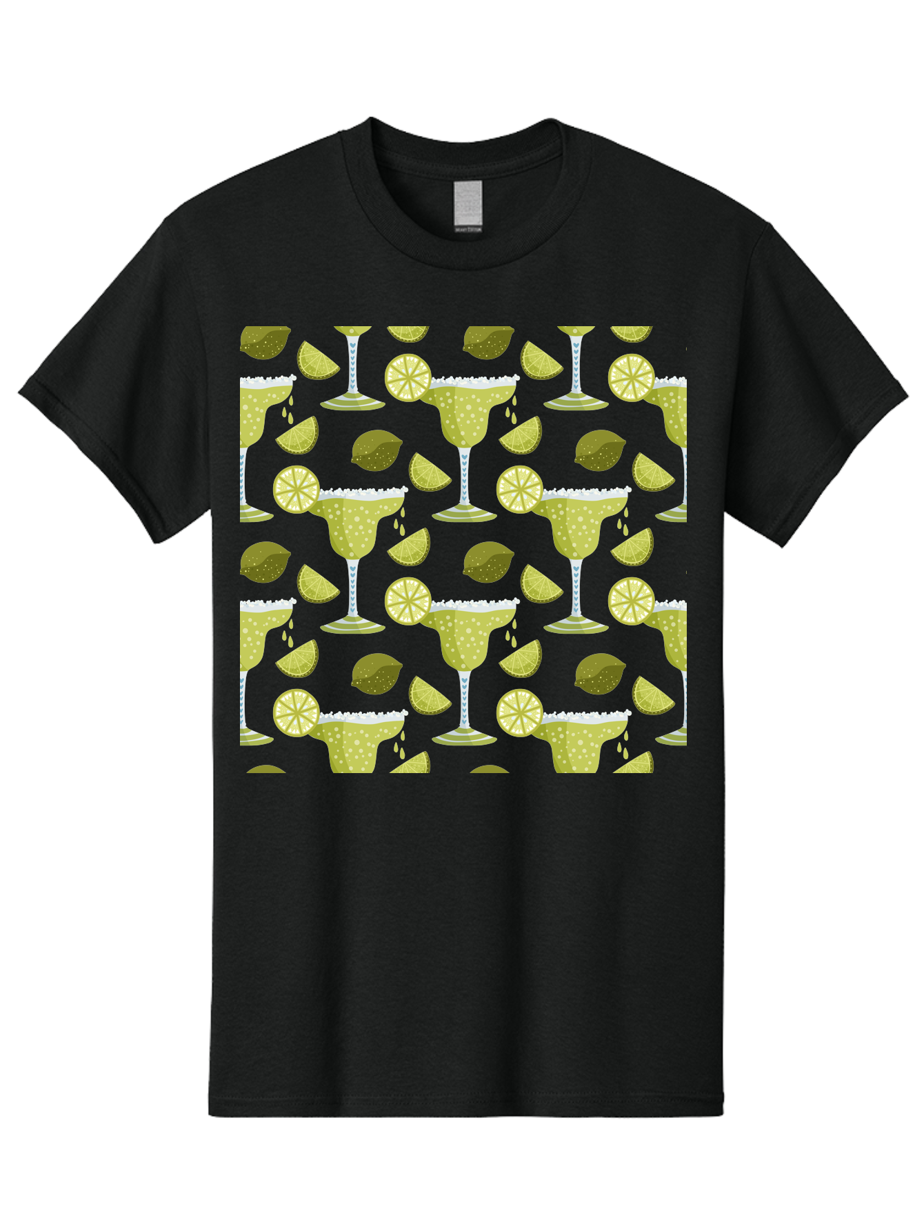 Margarita-Glasses-Lime-Wedges Men'S Graphic Tee, 100% Cotton, Comfortable Casual Summer Wear, Machine Washable, Margarita Glasses, Cocktail Glasses, Yellow Polka Dots, Salt Rims, Lime Wedges, Citrus Slices, Festive Patterns, -  Aaa277