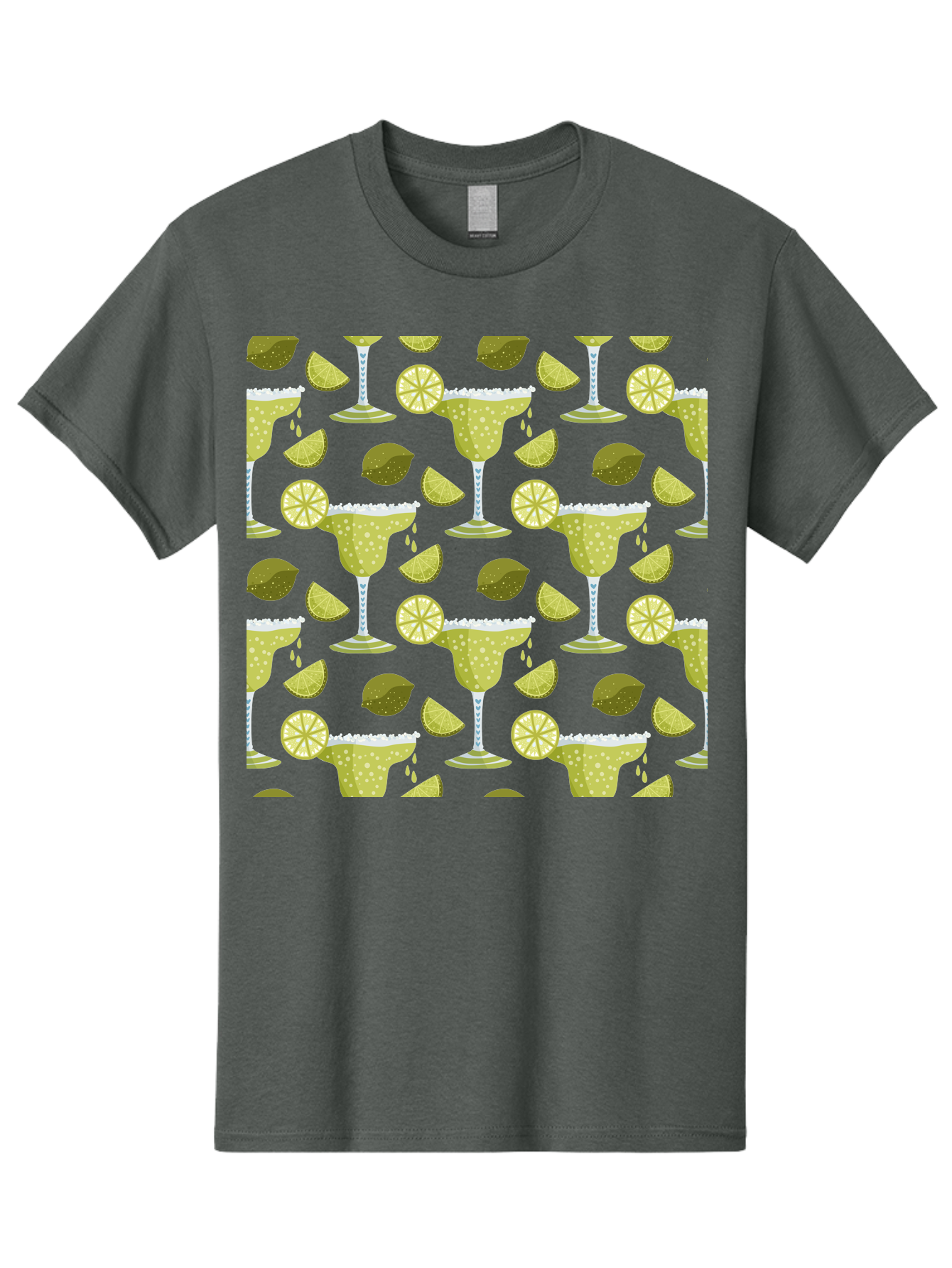 Margarita-Glasses-Lime-Wedges Men'S Graphic Tee, 100% Cotton, Comfortable Casual Summer Wear, Machine Washable, Margarita Glasses, Cocktail Glasses, Yellow Polka Dots, Salt Rims, Lime Wedges, Citrus Slices, Festive Patterns, -  Aaa277