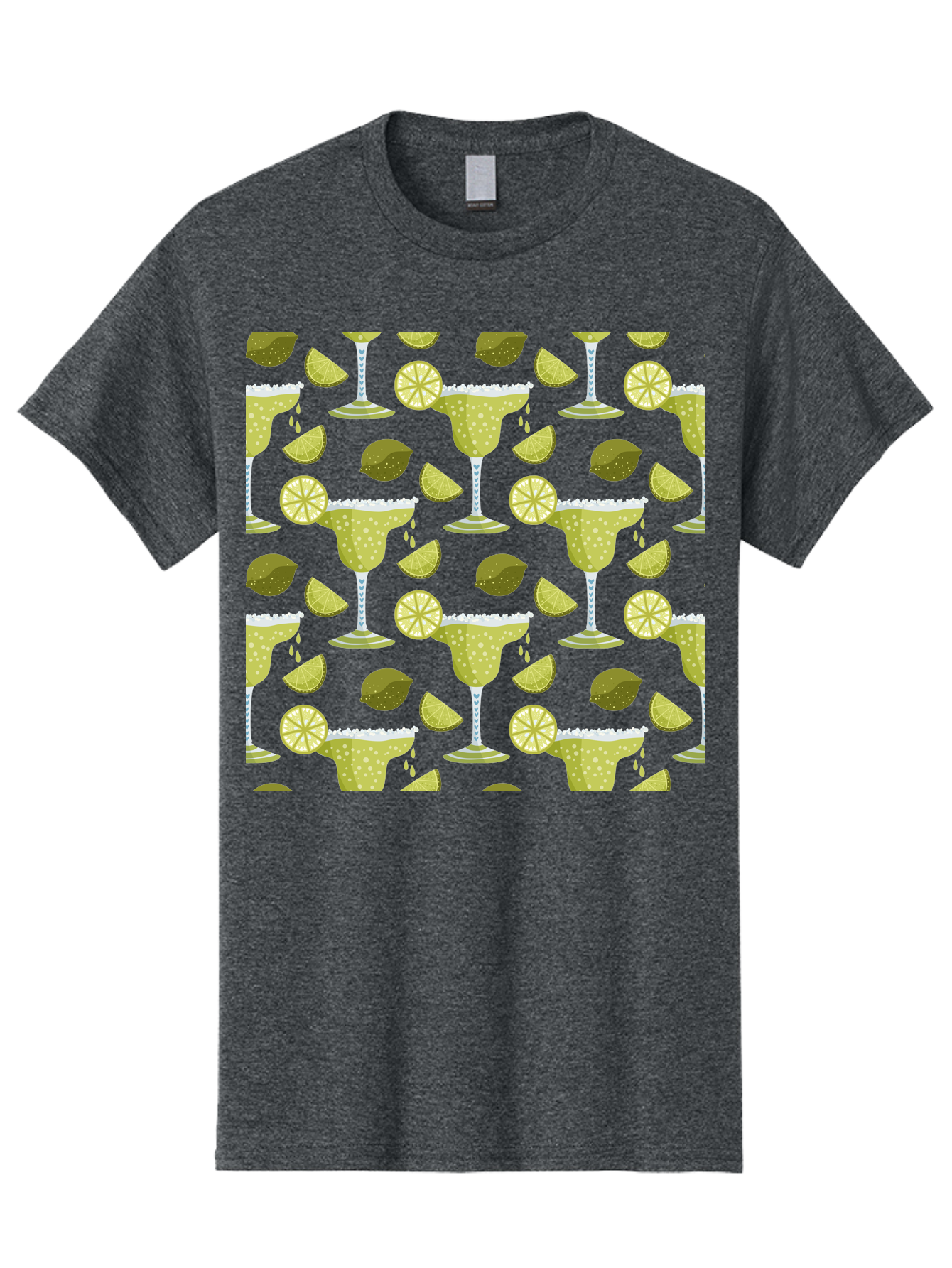 Margarita-Glasses-Lime-Wedges Men'S Graphic Tee, 100% Cotton, Comfortable Casual Summer Wear, Machine Washable, Margarita Glasses, Cocktail Glasses, Yellow Polka Dots, Salt Rims, Lime Wedges, Citrus Slices, Festive Patterns, -  Aaa277