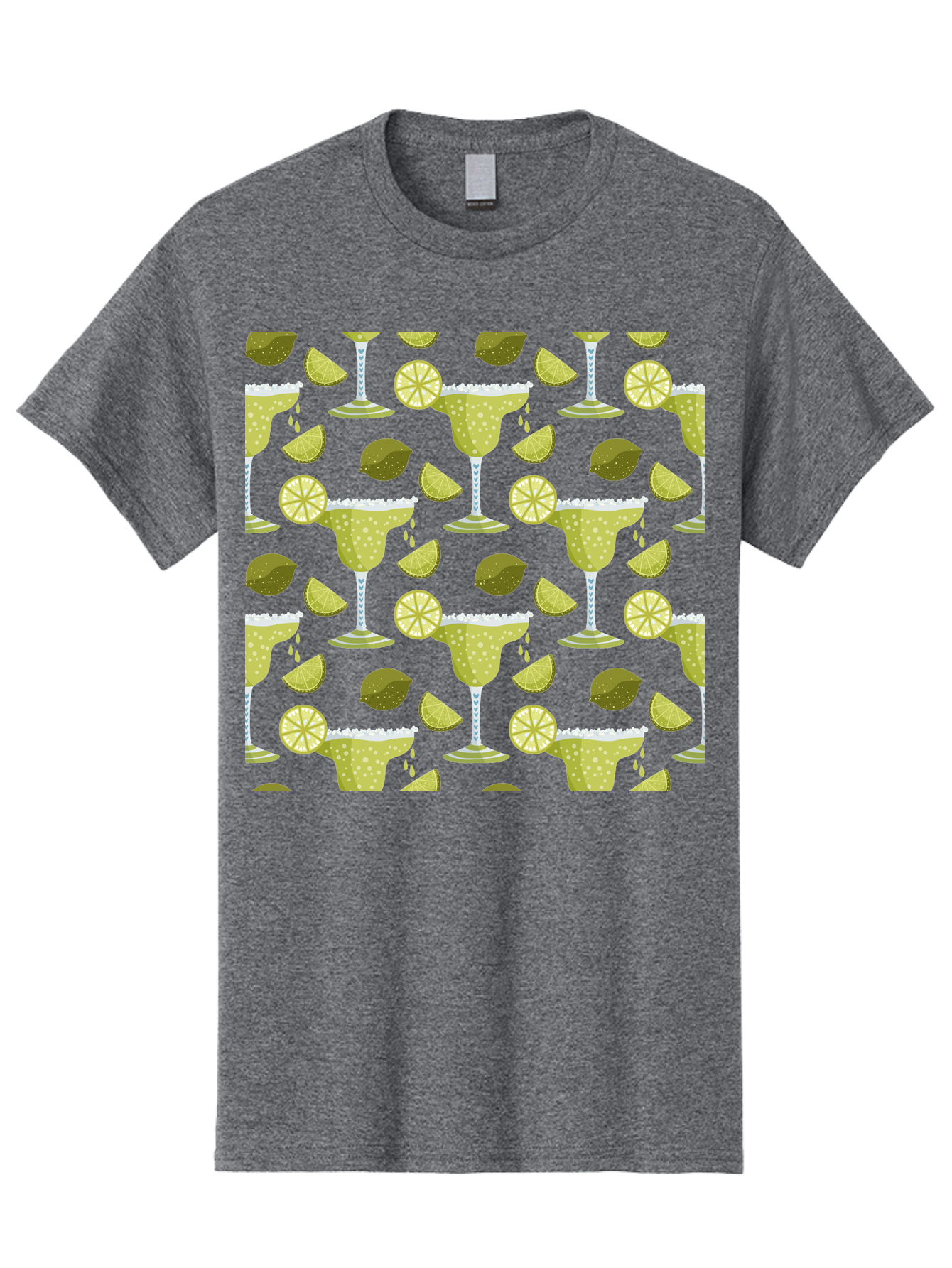 Margarita-Glasses-Lime-Wedges Men'S Graphic Tee, 100% Cotton, Comfortable Casual Summer Wear, Machine Washable, Margarita Glasses, Cocktail Glasses, Yellow Polka Dots, Salt Rims, Lime Wedges, Citrus Slices, Festive Patterns, -  Aaa277