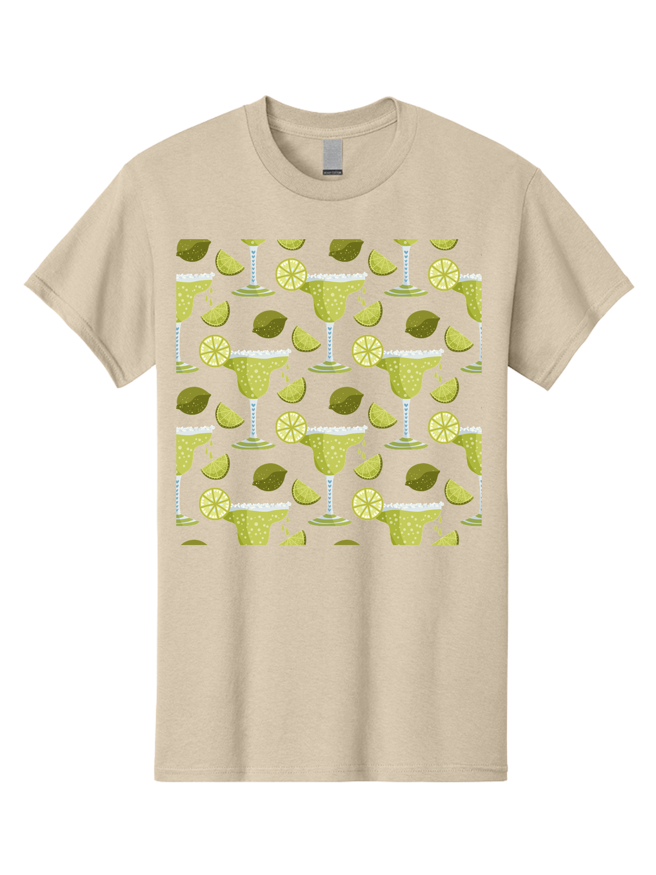 Margarita-Glasses-Lime-Wedges Men'S Graphic Tee, 100% Cotton, Comfortable Casual Summer Wear, Machine Washable, Margarita Glasses, Cocktail Glasses, Yellow Polka Dots, Salt Rims, Lime Wedges, Citrus Slices, Festive Patterns, -  Aaa277