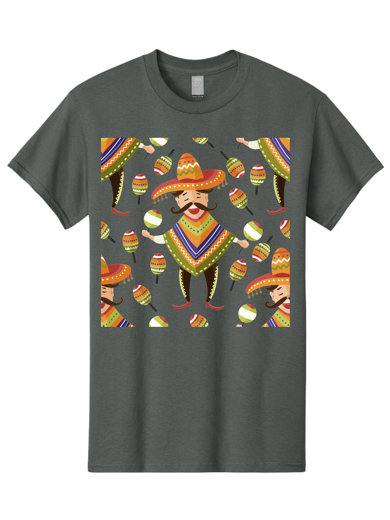 Mariachi-Pattern Men'S Graphic Tee, 100% Cotton, Comfortable Casual Summer Wear, Machine Washable, Mexican Mariachi, Colorful Sombrero, Traditional Clothing, Maracas, Festive Atmosphere, Lively Music, Vibrant Colors, Cultural Heritage, -  Aaa278