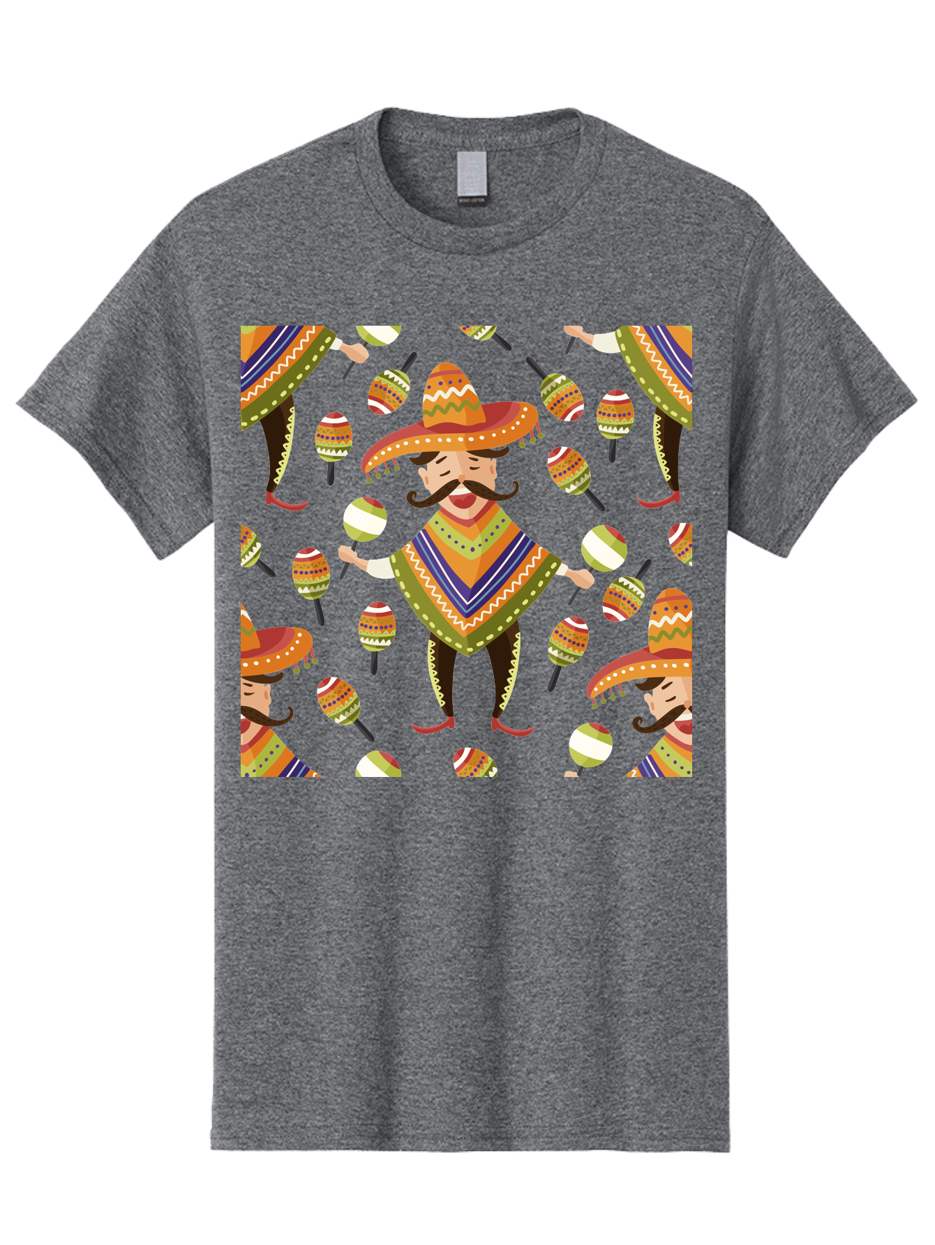 Mariachi-Pattern Men'S Graphic Tee, 100% Cotton, Comfortable Casual Summer Wear, Machine Washable, Mexican Mariachi, Colorful Sombrero, Traditional Clothing, Maracas, Festive Atmosphere, Lively Music, Vibrant Colors, Cultural Heritage, -  Aaa278