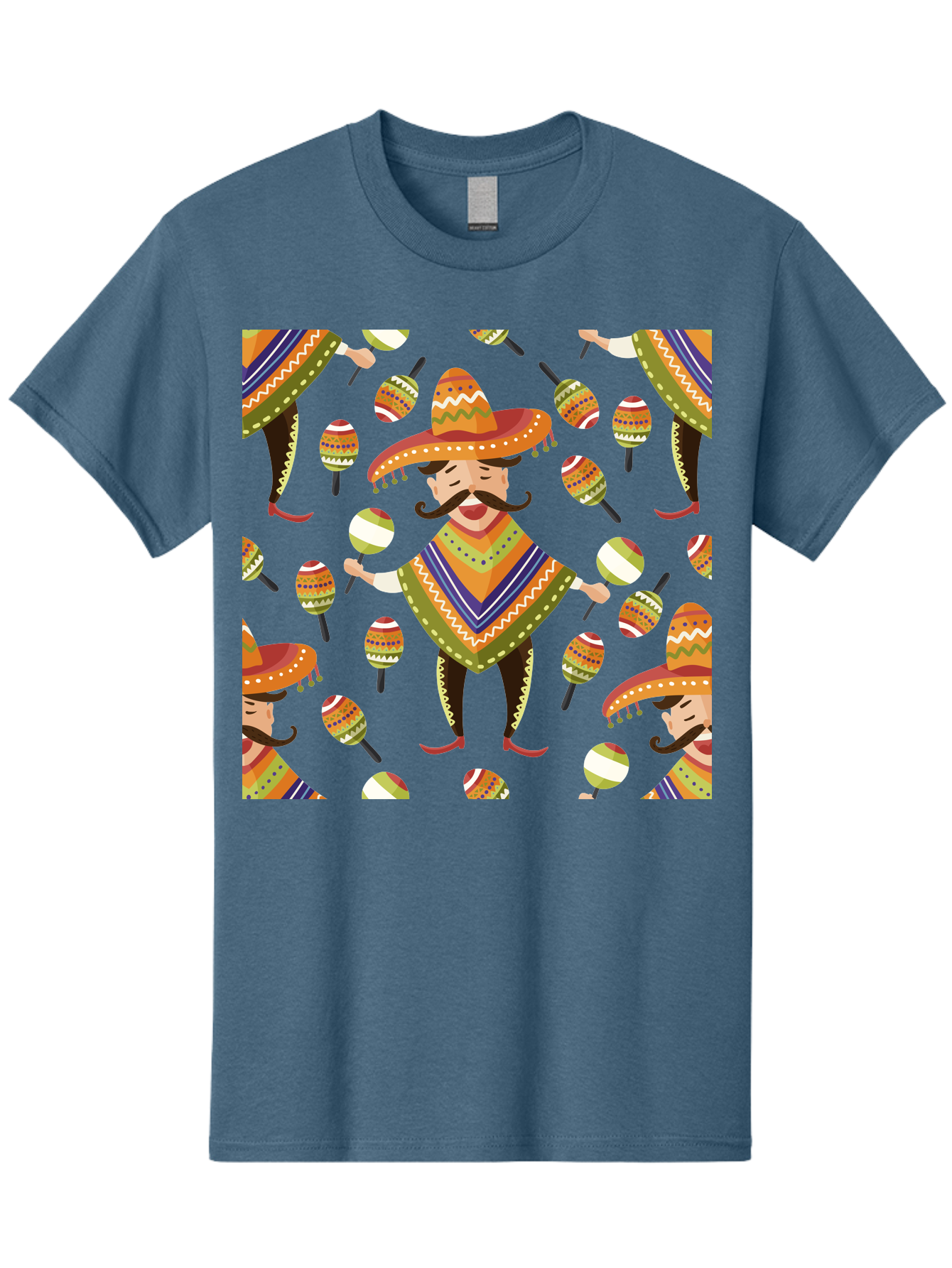 Mariachi-Pattern Men'S Graphic Tee, 100% Cotton, Comfortable Casual Summer Wear, Machine Washable, Mexican Mariachi, Colorful Sombrero, Traditional Clothing, Maracas, Festive Atmosphere, Lively Music, Vibrant Colors, Cultural Heritage, -  Aaa278