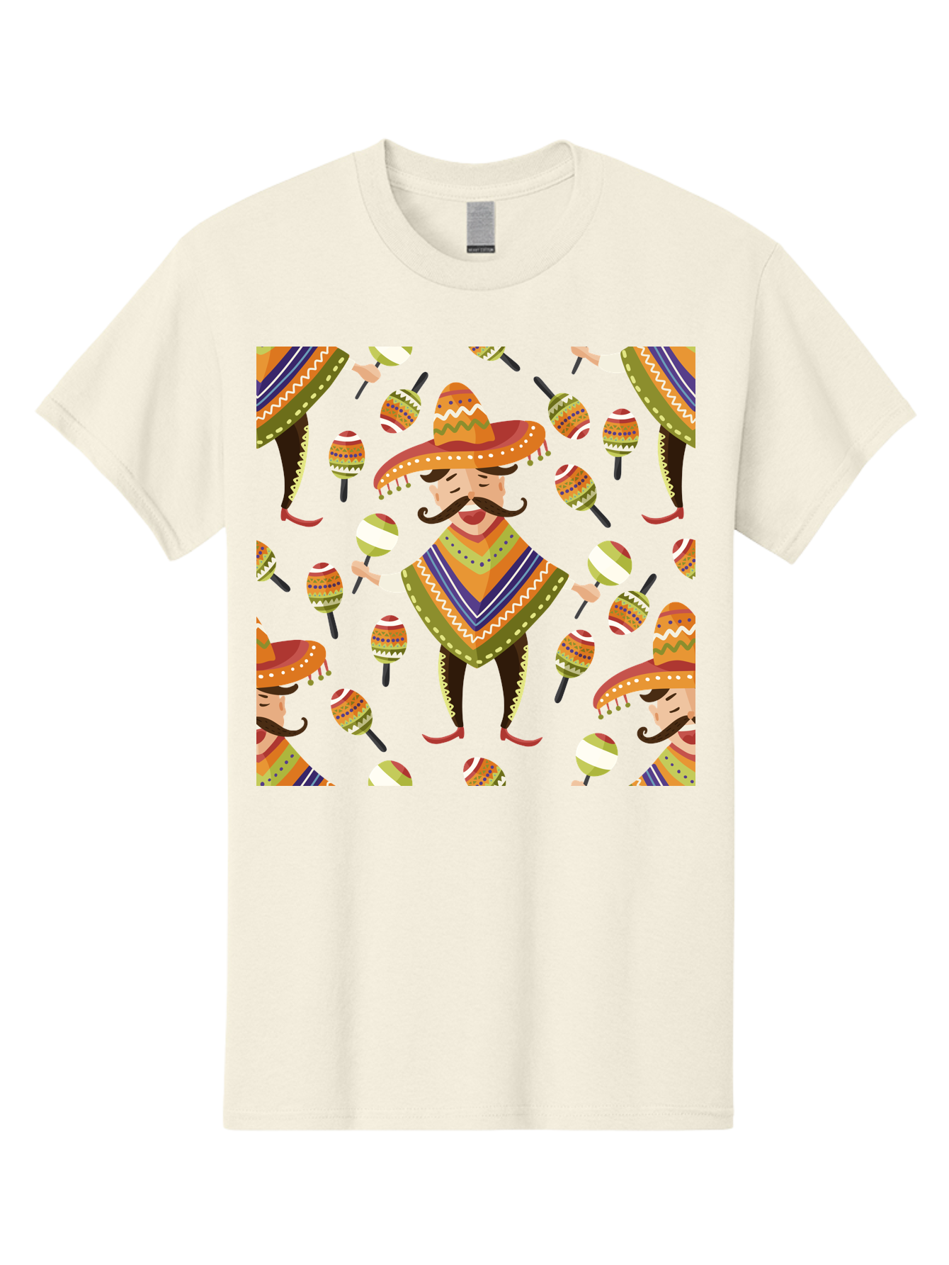 Mariachi-Pattern Men'S Graphic Tee, 100% Cotton, Comfortable Casual Summer Wear, Machine Washable, Mexican Mariachi, Colorful Sombrero, Traditional Clothing, Maracas, Festive Atmosphere, Lively Music, Vibrant Colors, Cultural Heritage, -  Aaa278
