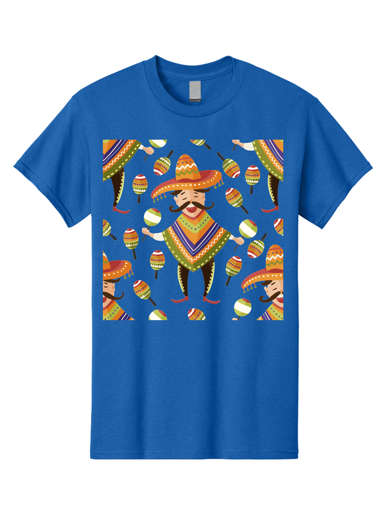Mariachi-Pattern Men'S Graphic Tee, 100% Cotton, Comfortable Casual Summer Wear, Machine Washable, Mexican Mariachi, Colorful Sombrero, Traditional Clothing, Maracas, Festive Atmosphere, Lively Music, Vibrant Colors, Cultural Heritage, -  Aaa278