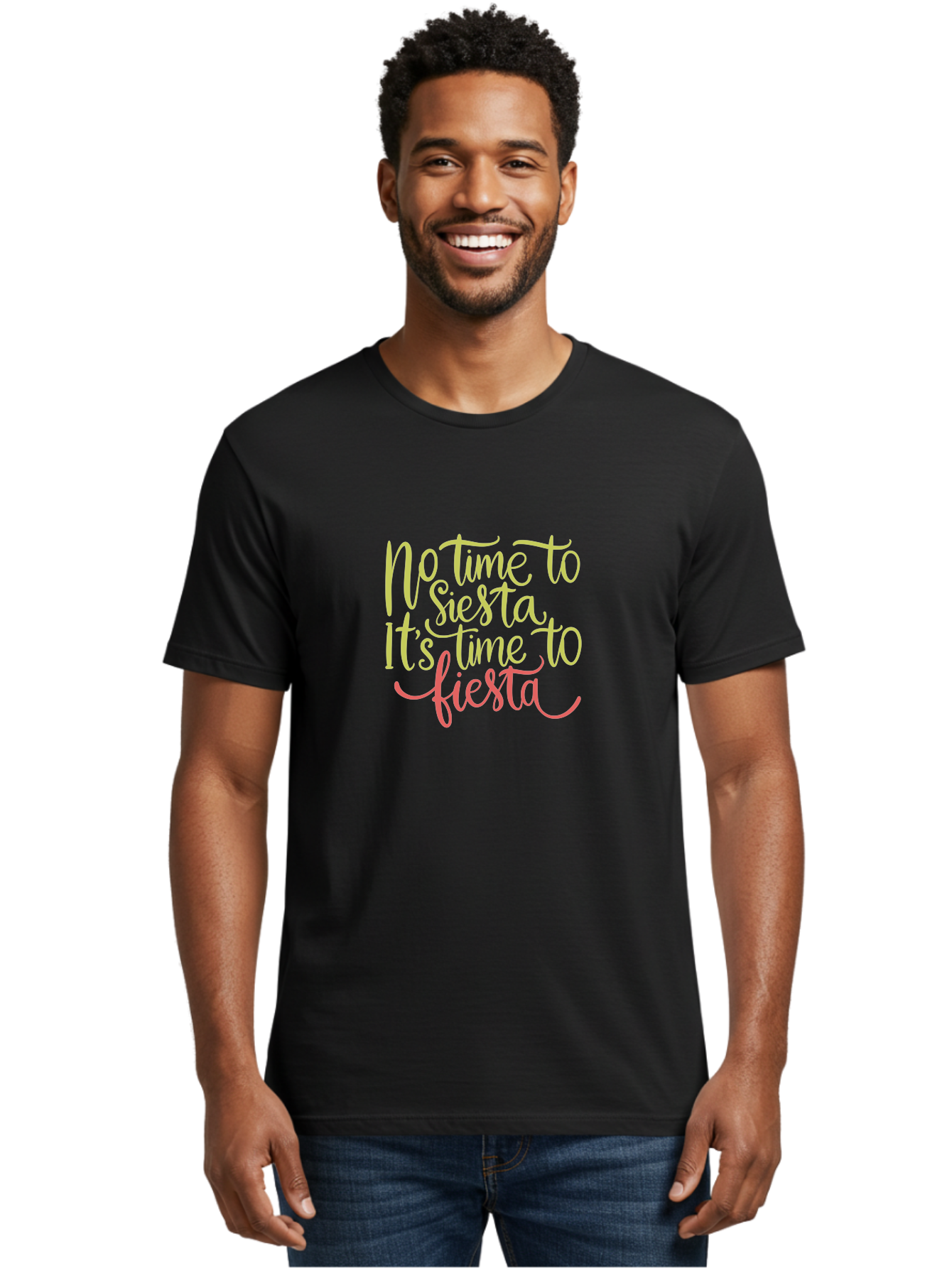 No-Time-To-Siesta-It-S-Time-To-Fiesta-1 Men'S Graphic Tee, 100% Cotton, Comfortable Casual Summer Wear, Machine Washable, Party Time, Fiesta Vibes, Celebration Mode, Festive Atmosphere, Fun Phrases, Lively Spirit, Dance Party, Vibrant Text -  Aaa287