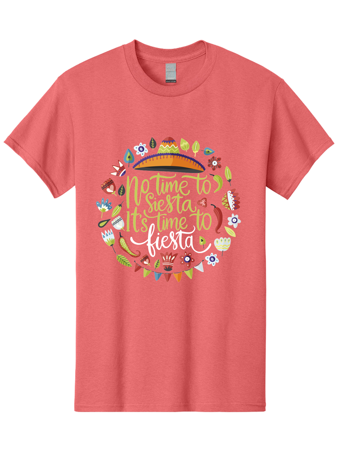 No-Time-To-Siesta-It-S-Time-To-Fiesta Men'S Graphic Tee, 100% Cotton, Comfortable Casual Summer Wear, Machine Washable, Fiesta Theme, Mexican Culture, Vibrant Colors, Party Decorations, Festive Atmosphere, Taco, Chili Pepper, Flowers, -  Aaa288